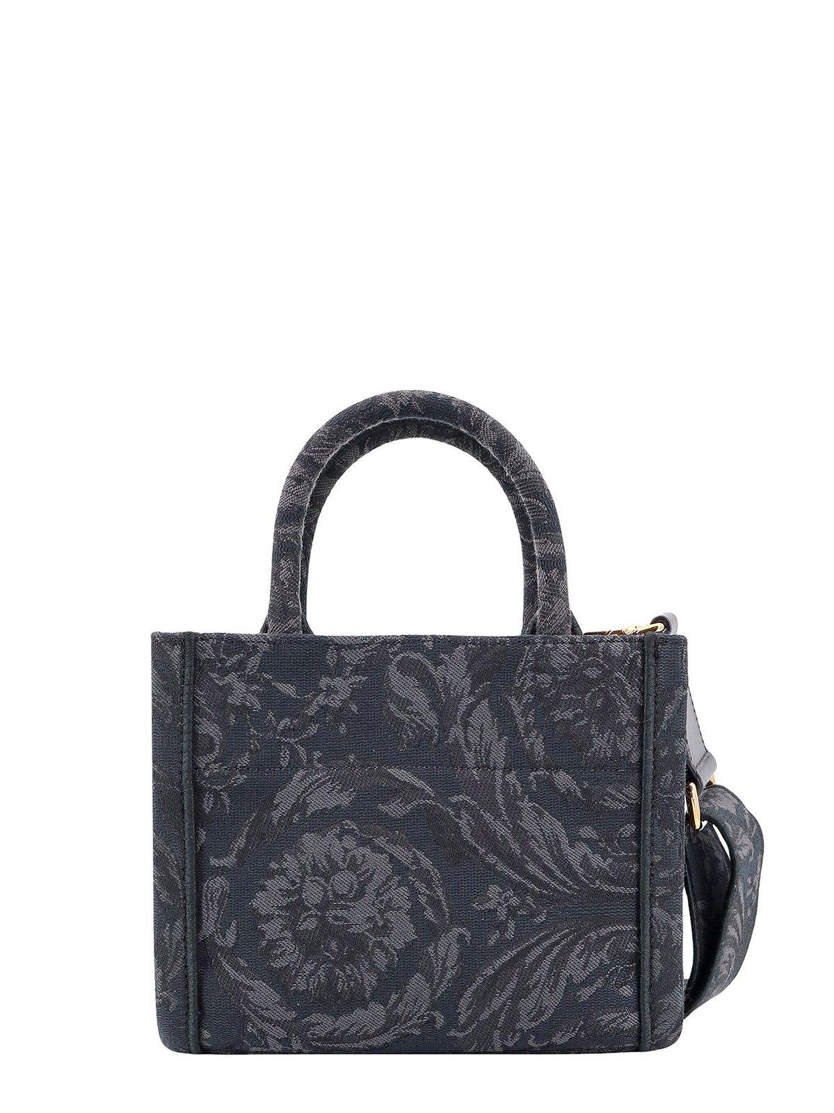 Shop Versace Barocco Athena Top Handle Bag In Black