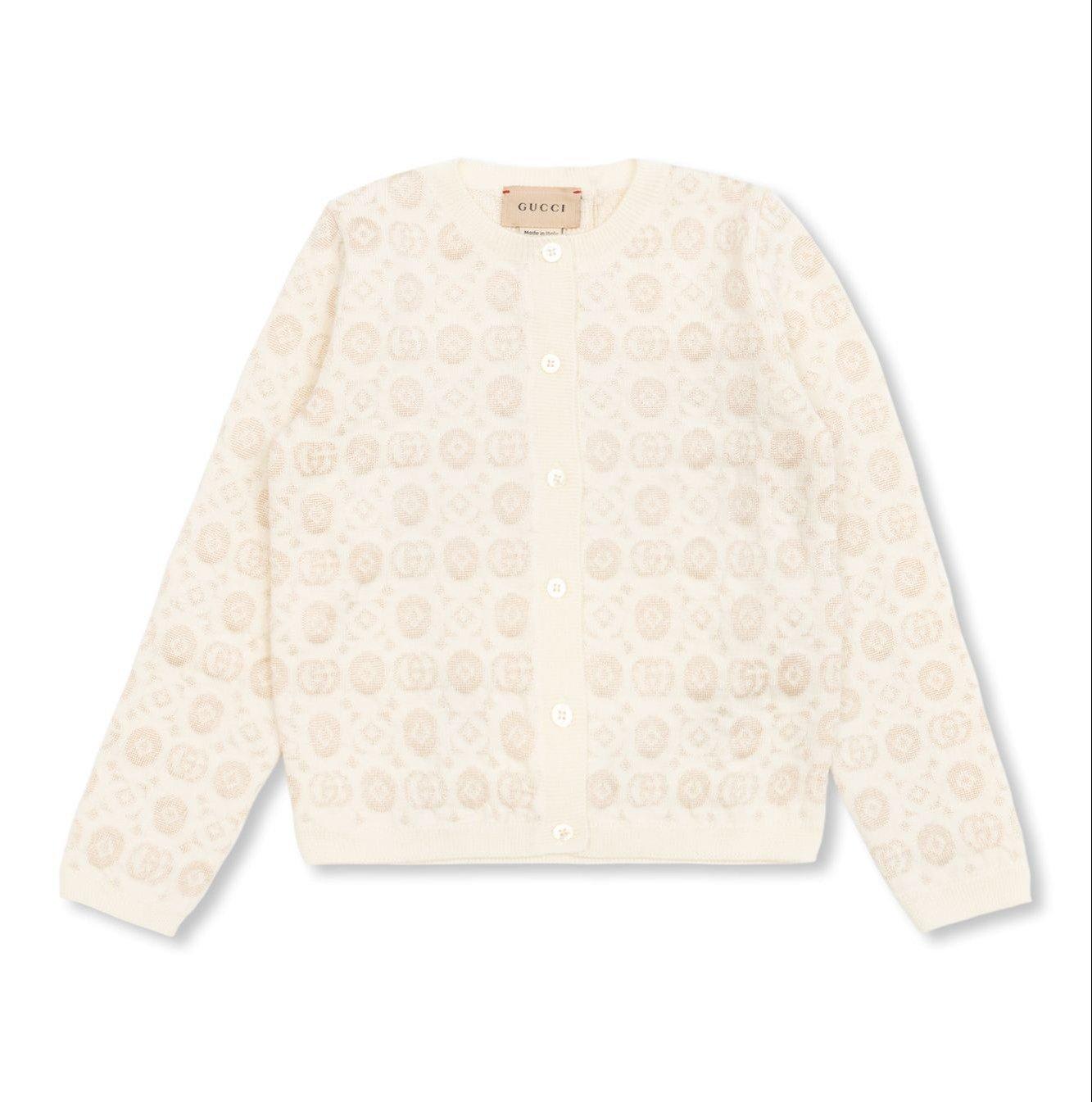 Shop Gucci Double G Jacquard Long-sleeved Cardigan In Bianco