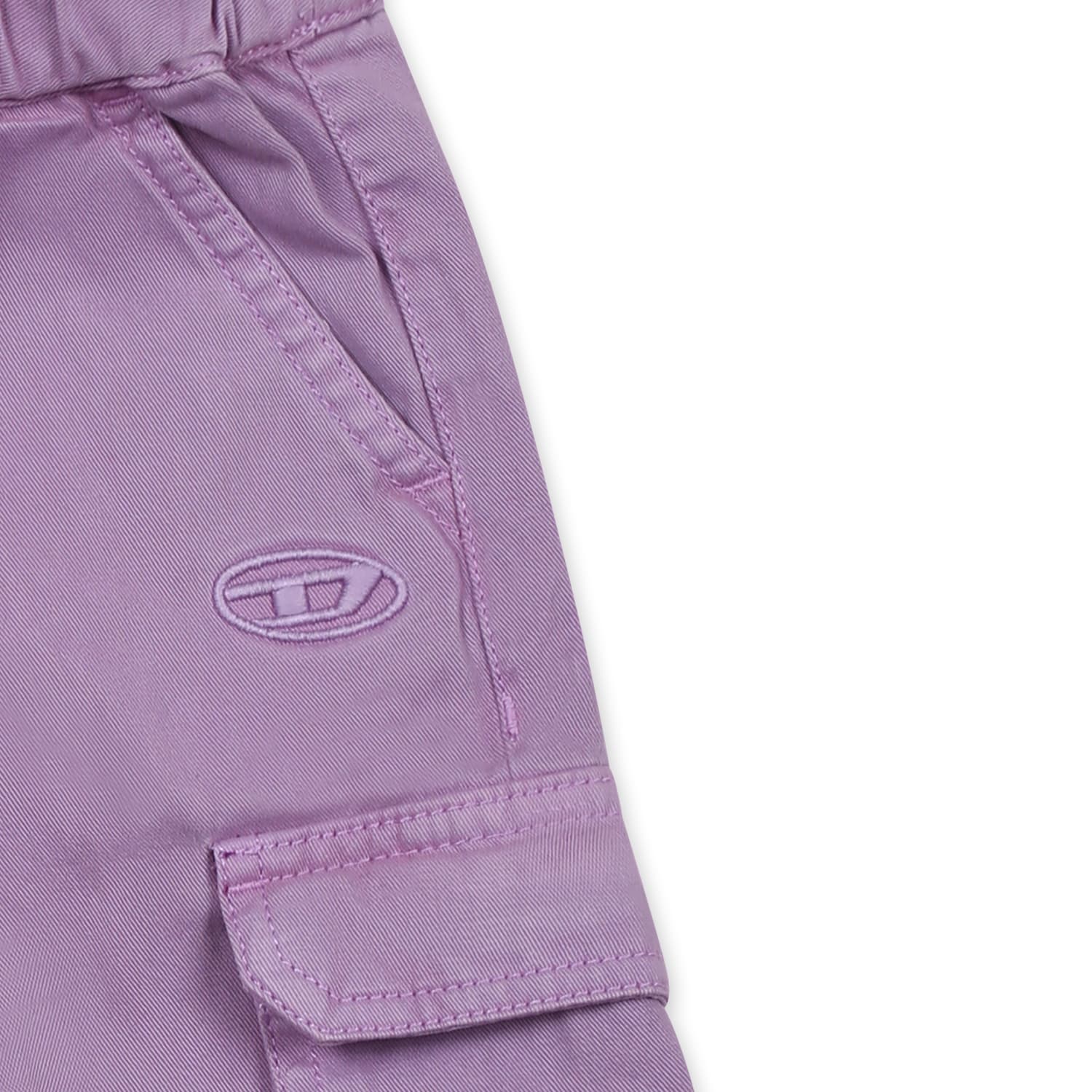 Diesel Purple Trousers For Baby Girl With Logo In Violet