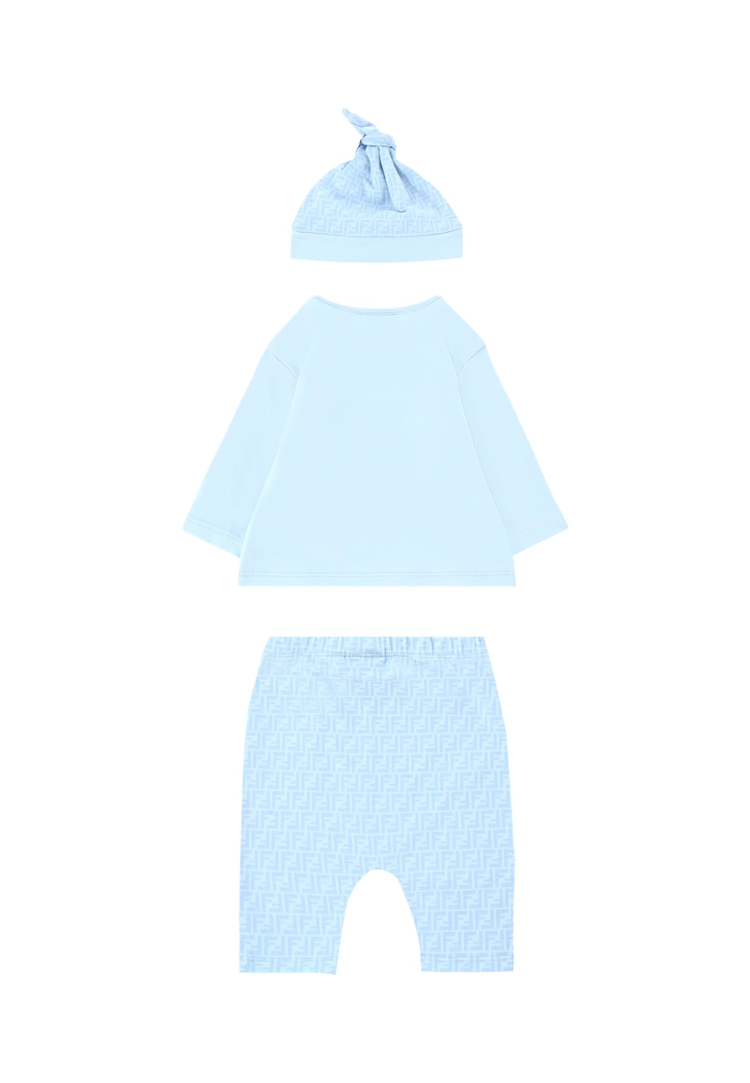 Fendi Light Blue Birth Set For Baby Boy With Teddy Bear In Blue