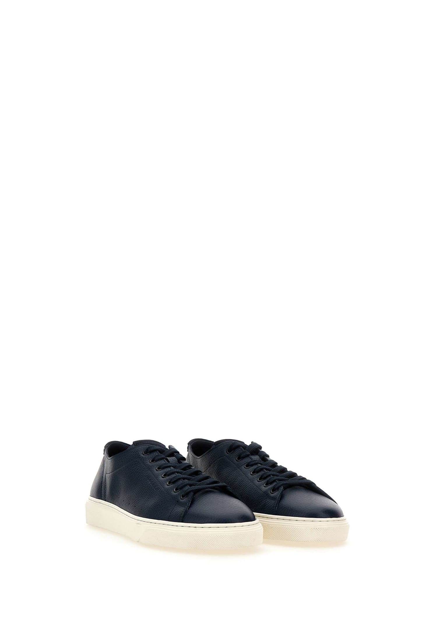 Shop Woolrich Cloudcourt Leather Sneakers In Navy