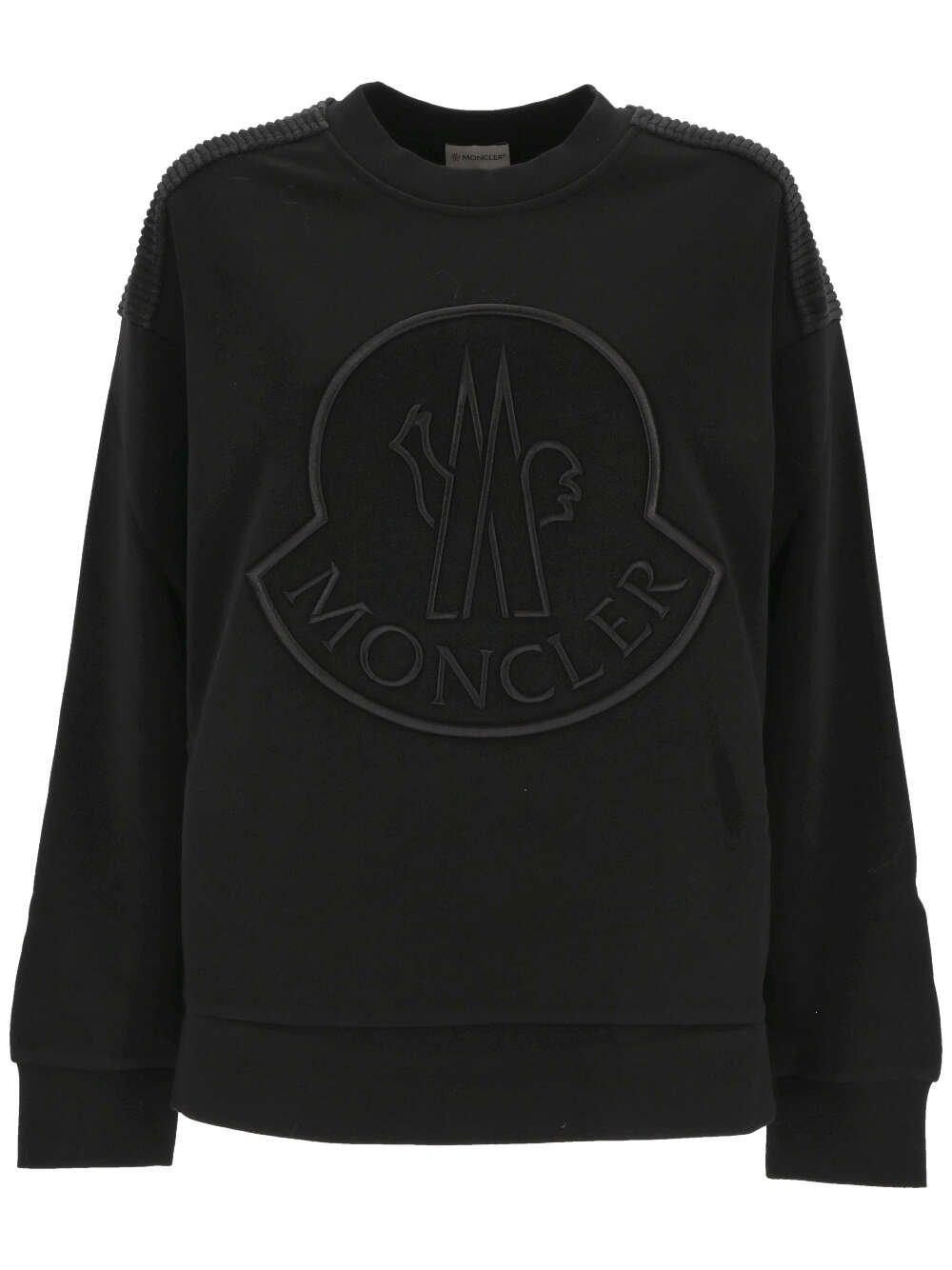 Shop Moncler Logo Embroidered Crewneck Sweatshirt In Black