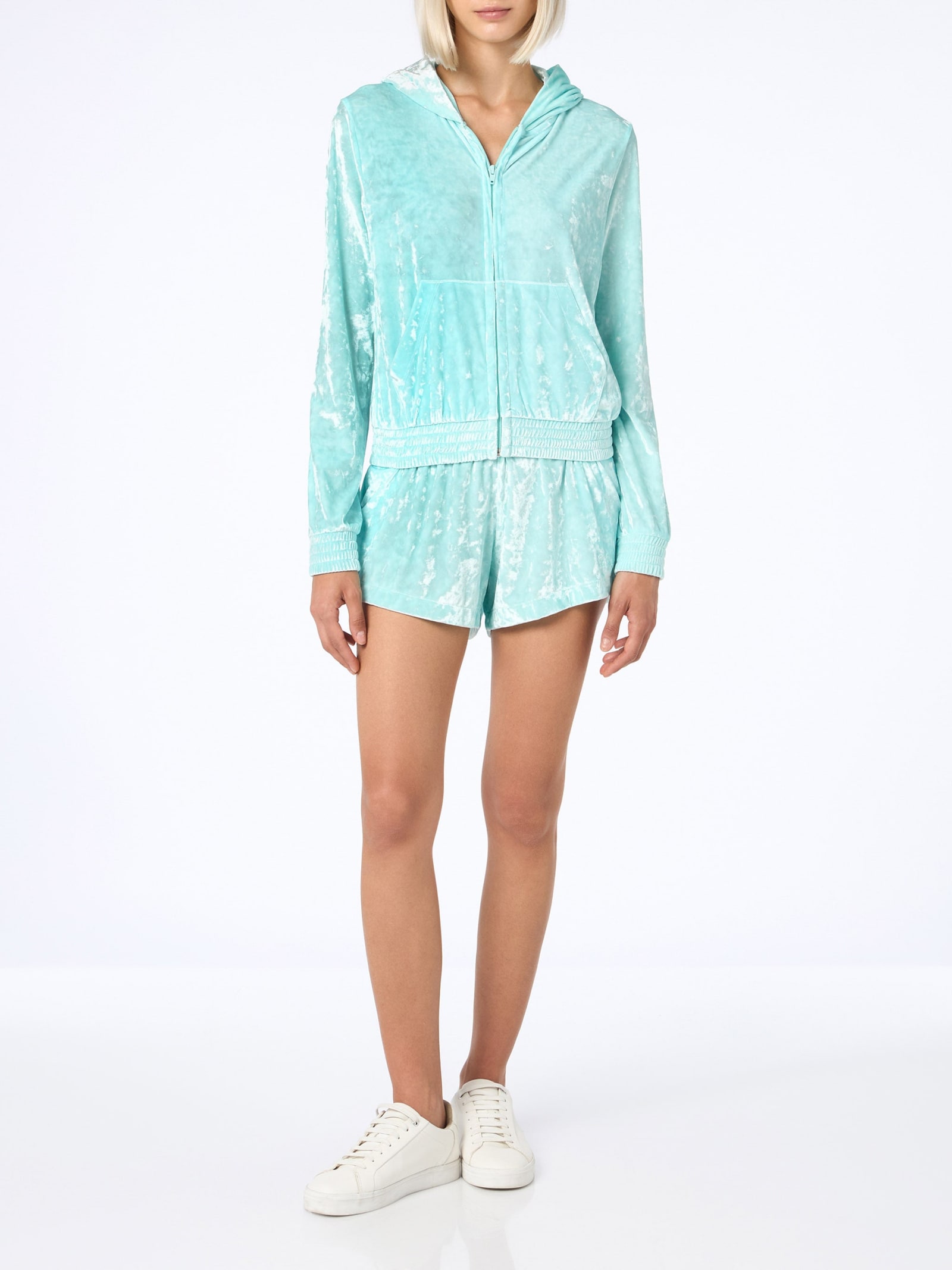 Mc2 Saint Barth Woman Water Green Chenille Zipped Hoodie Jasmine In Green