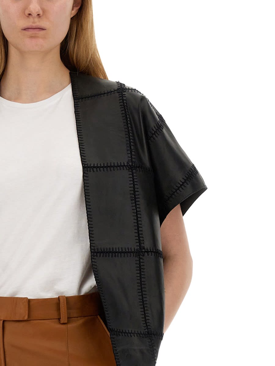 Shop Alysi Crochet Leather Vest In Black
