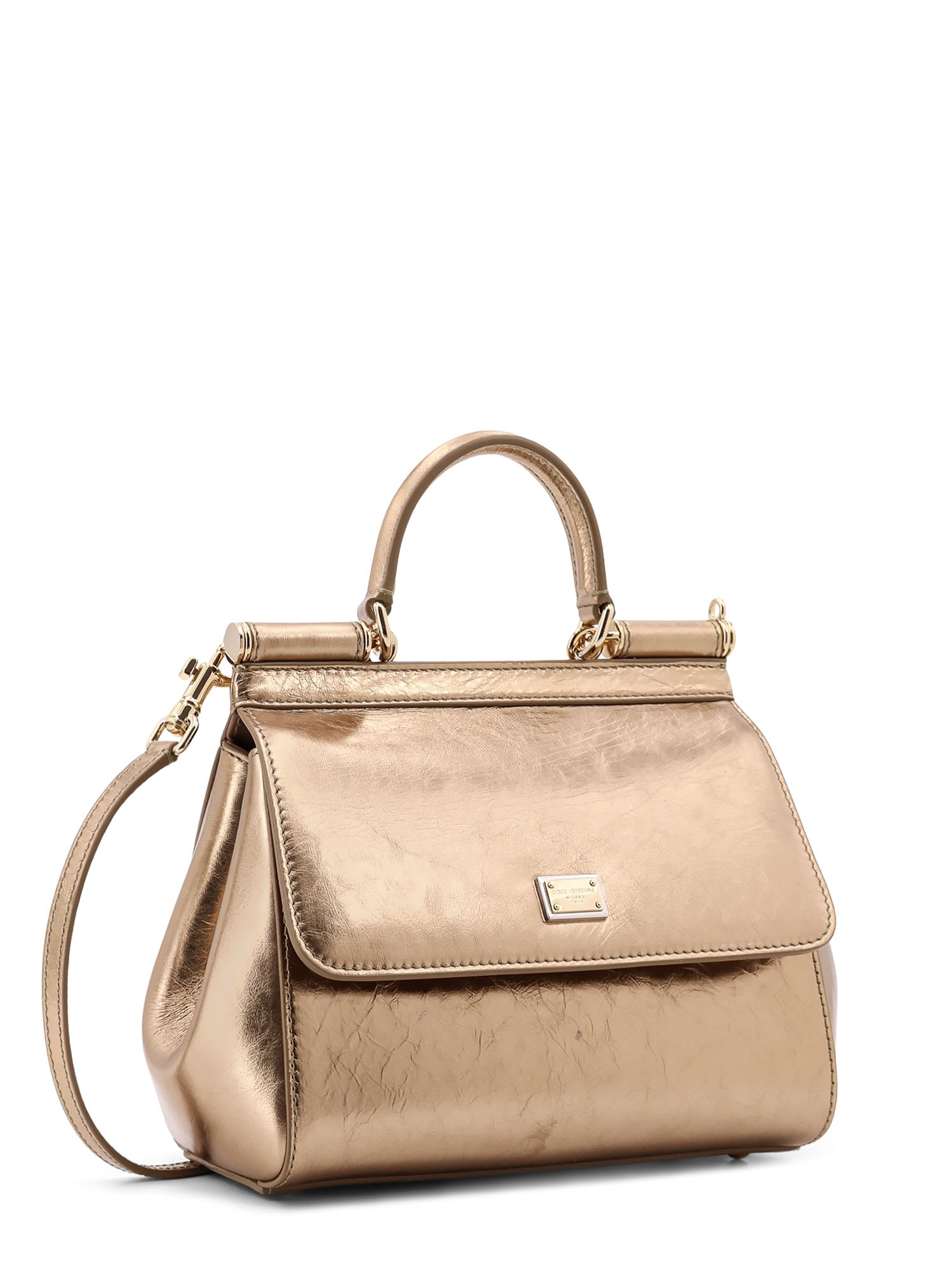 Dolce & Gabbana Sicily Medium Leather Shoulder Bag In Gold