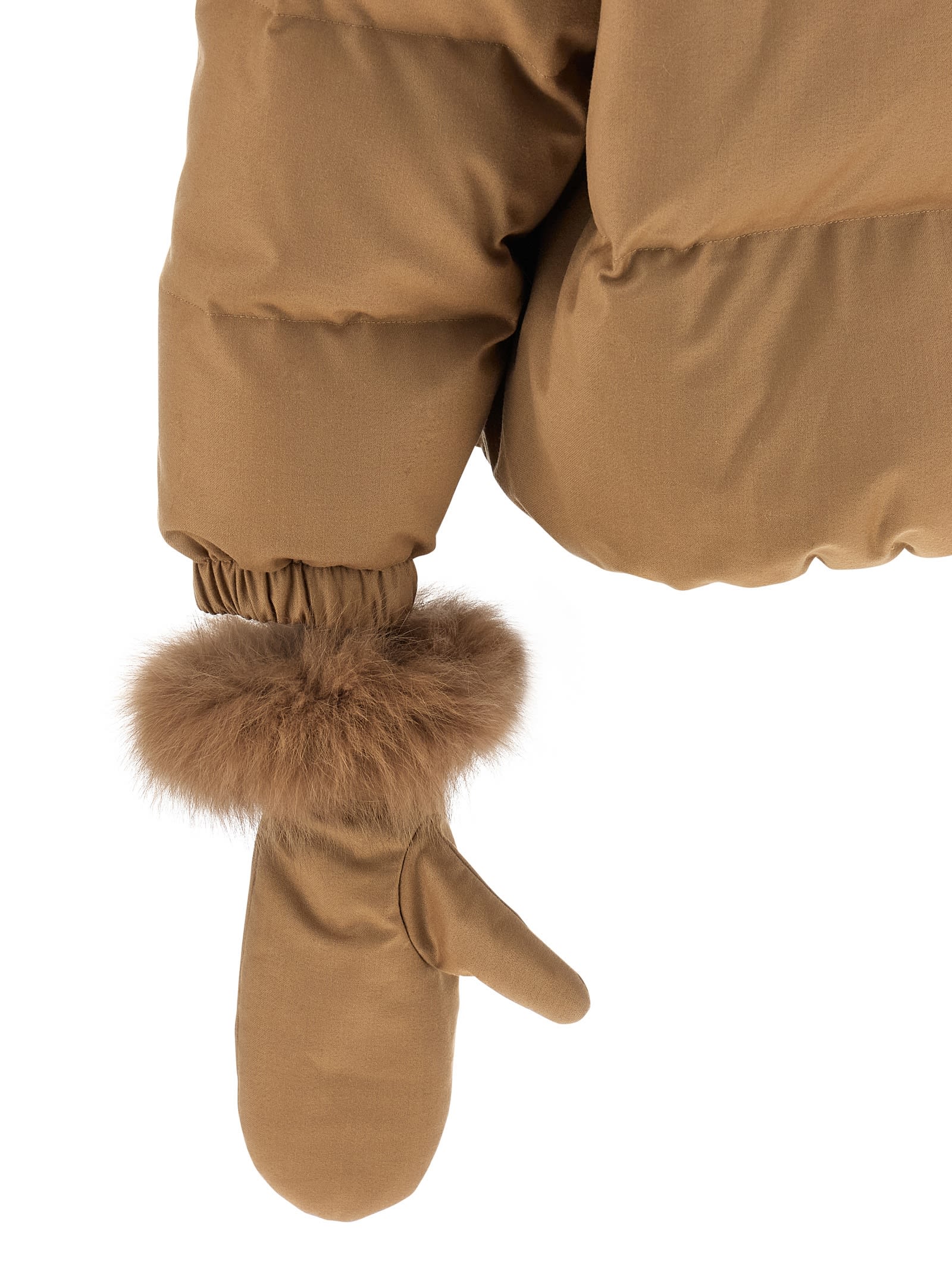 Yves Salomon Down Jacket With Mittens Puffer Jackets Beige In Brown