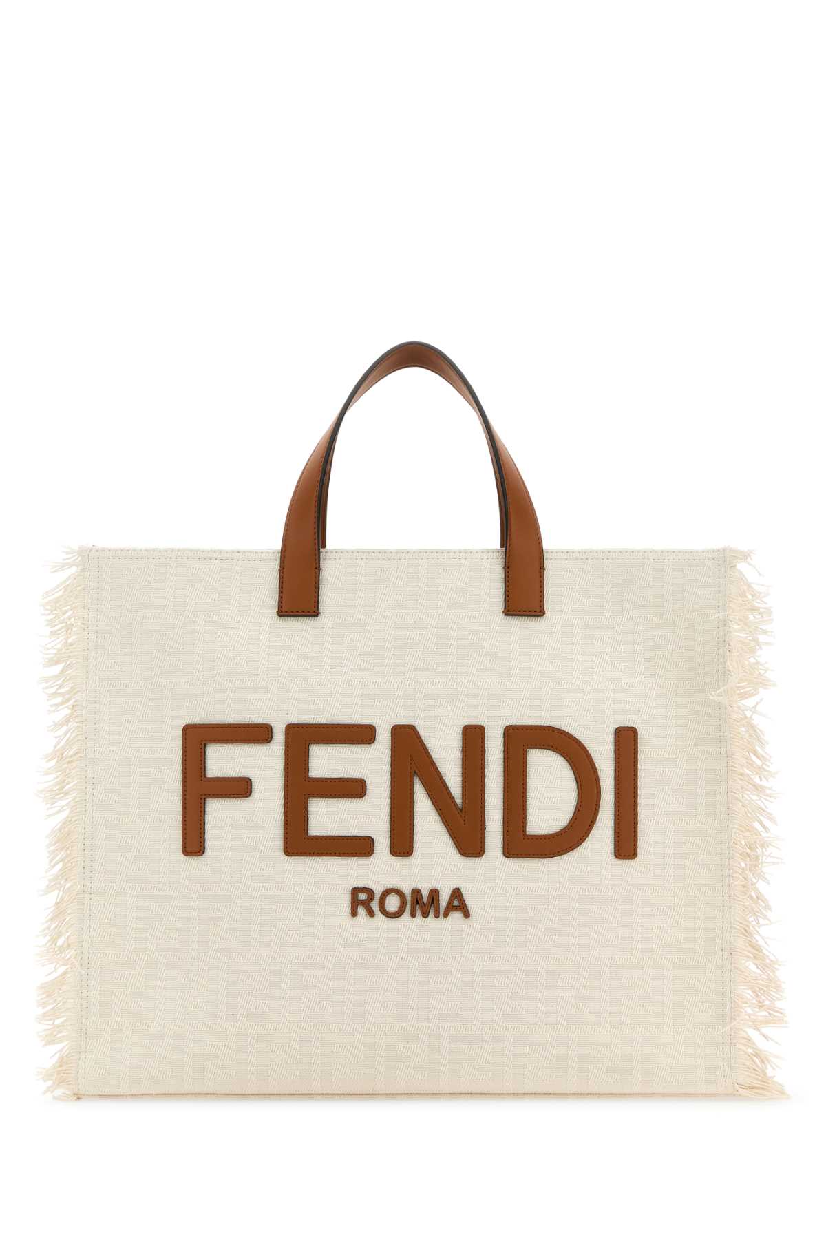 Fendi Embroidered Jacquard Ff Shopper Shopping Bag In White