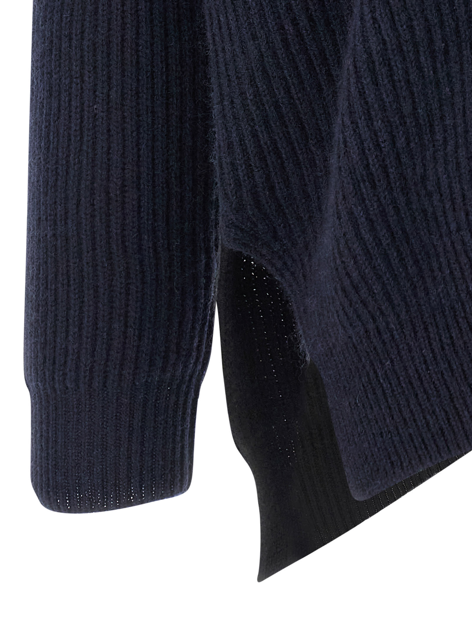 Alberto Biani Two-tone Cashmere Cardigan With V-neck In Blue