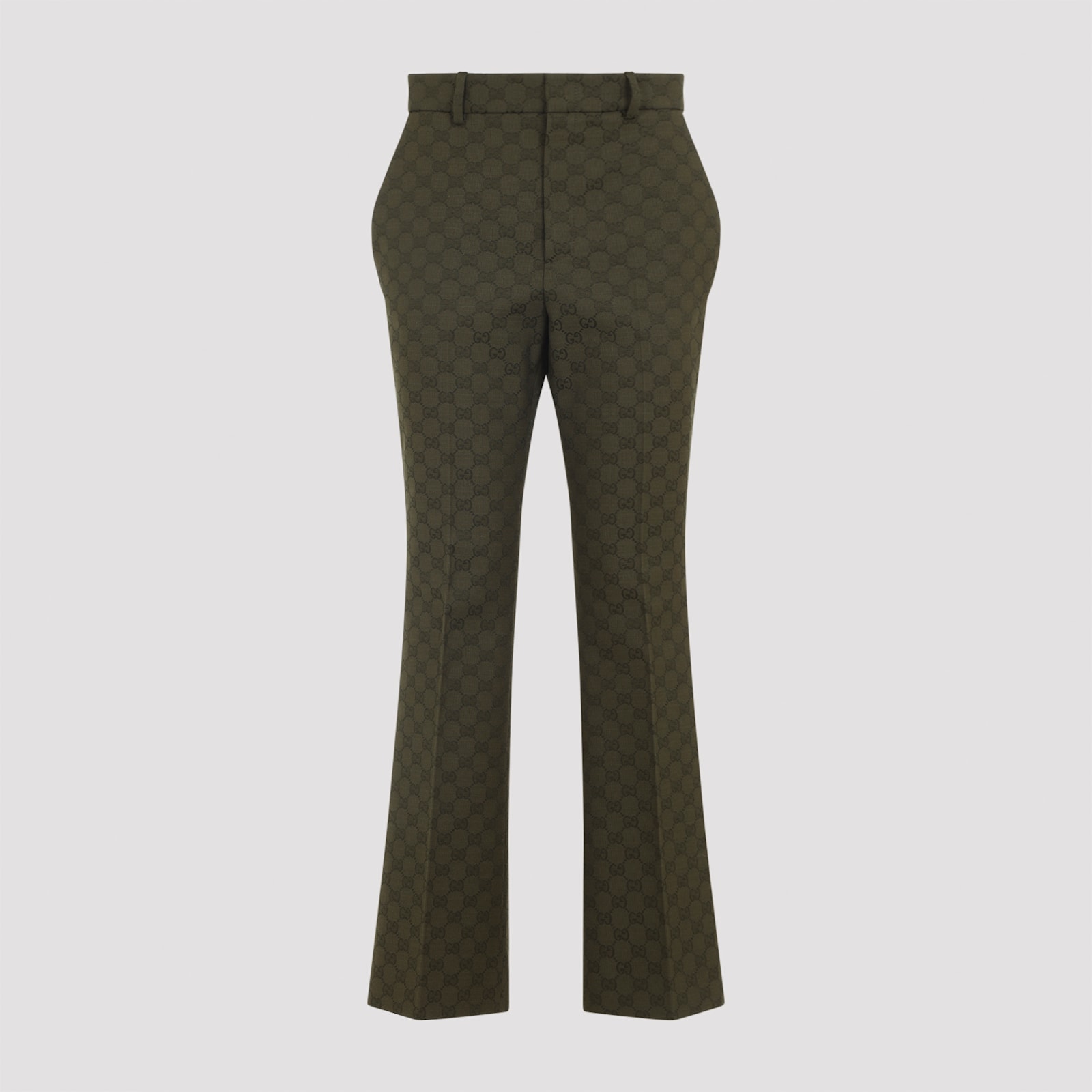 Gucci Gg Jacquard Cotton-blend Bootcut Pants In Green