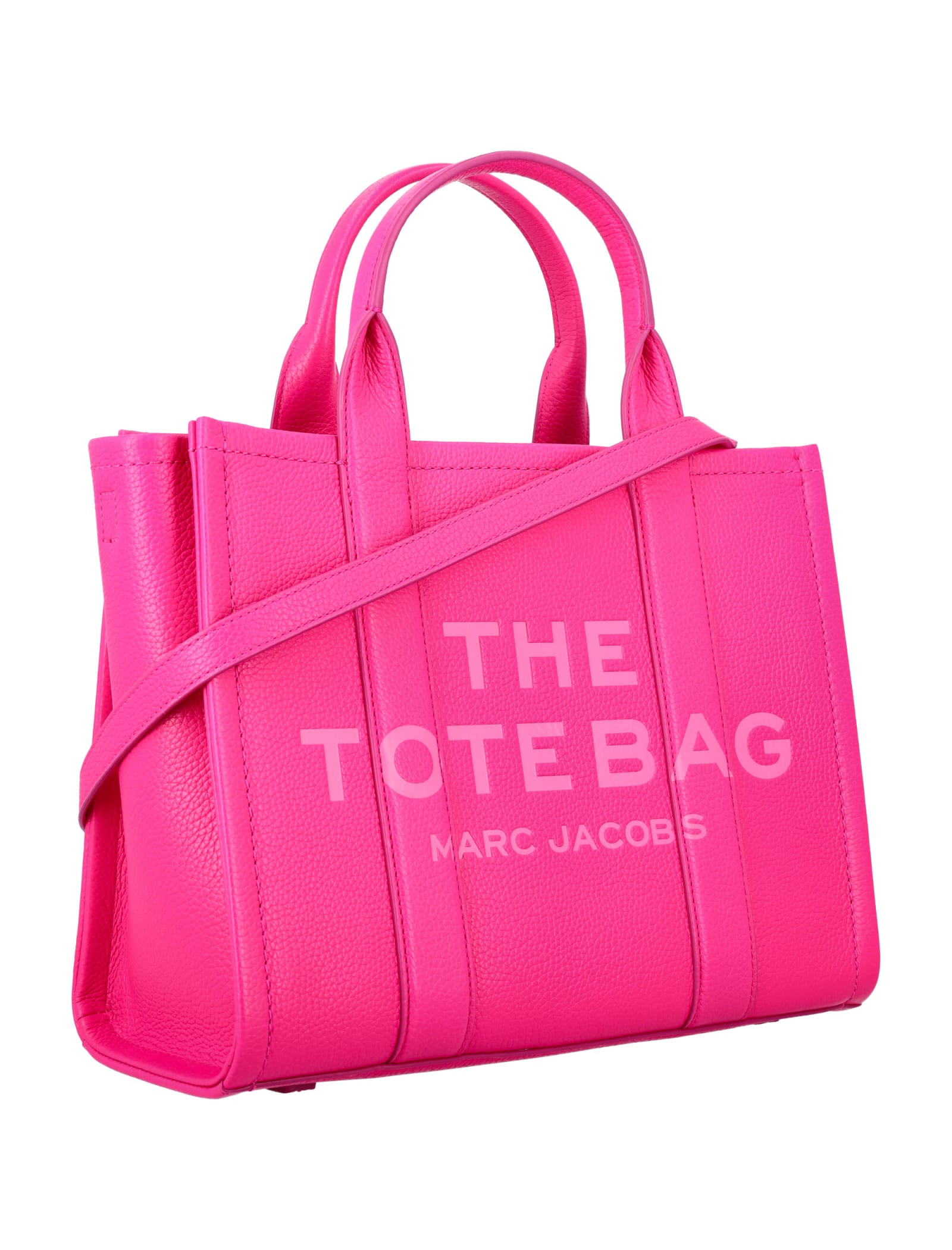 Shop Marc Jacobs The Leather Medium Tote Bag In Hot Pink