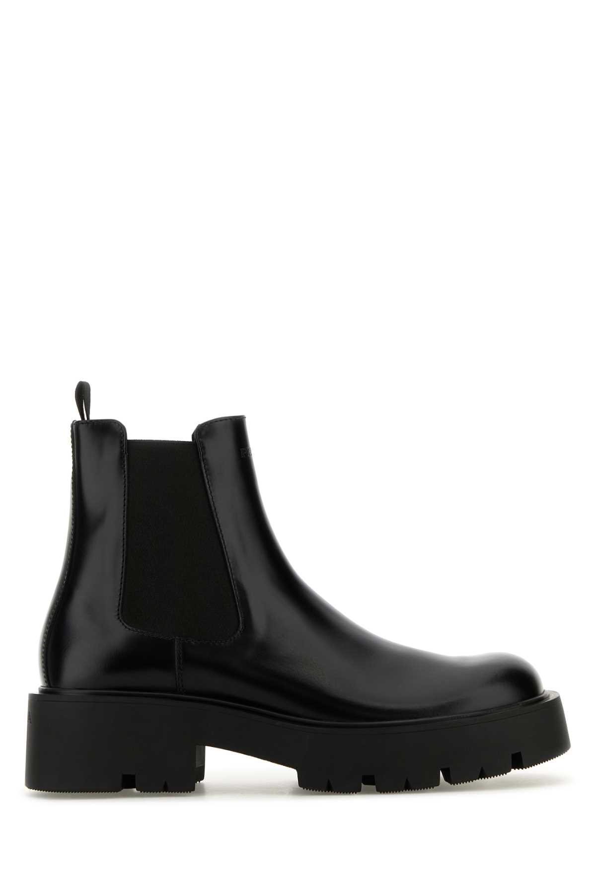 Shop Prada Black Leather Ankle Boots In Nero