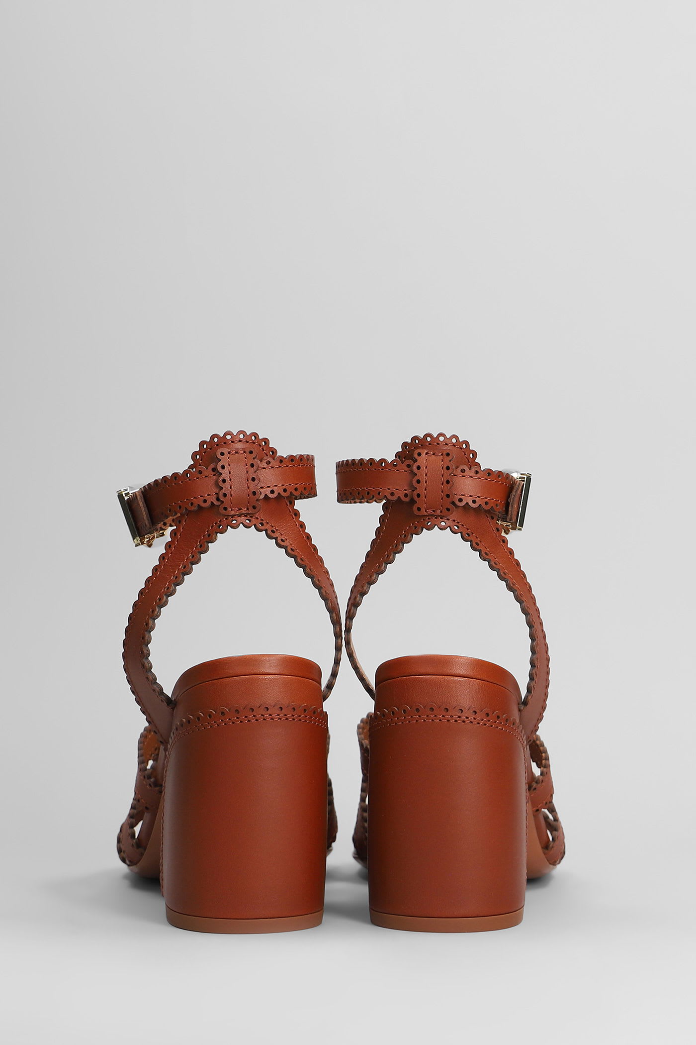Zimmermann Leather Sandals With Block Heel And Open Strap In Brown