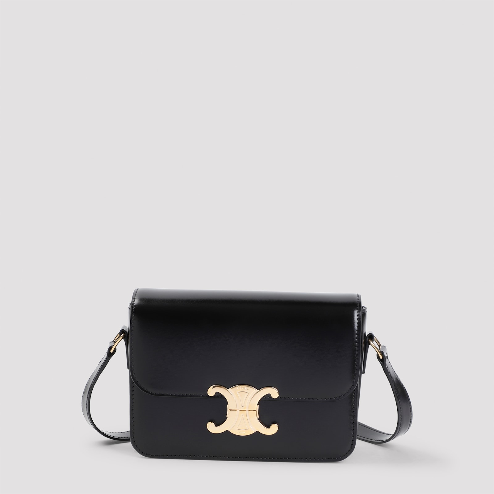 Celine Teen Triomphe Leather Crossbody Bag In Black