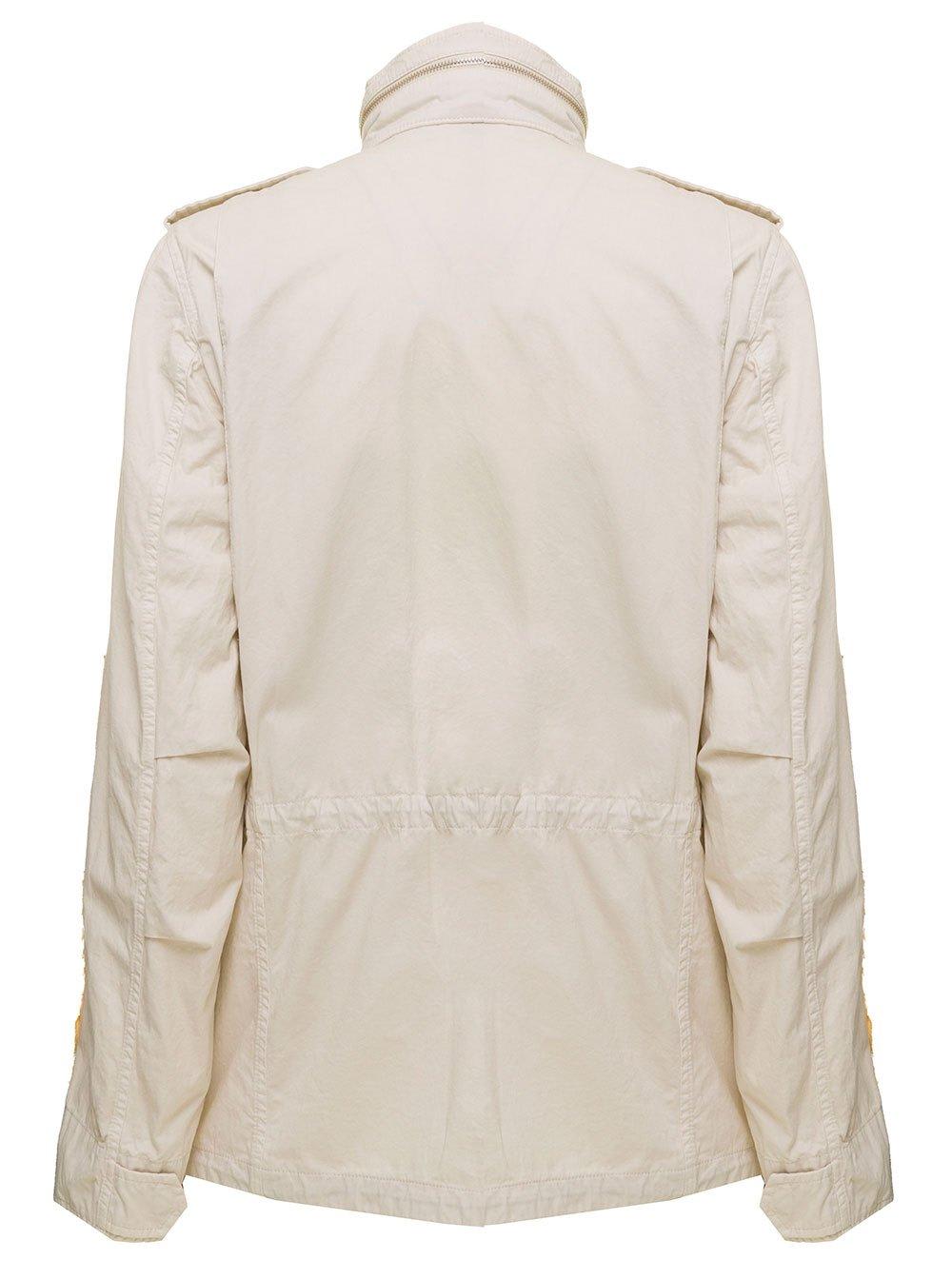 Shop Aspesi Stand-up Collared Flap-pocketed Military Jacket In Beige