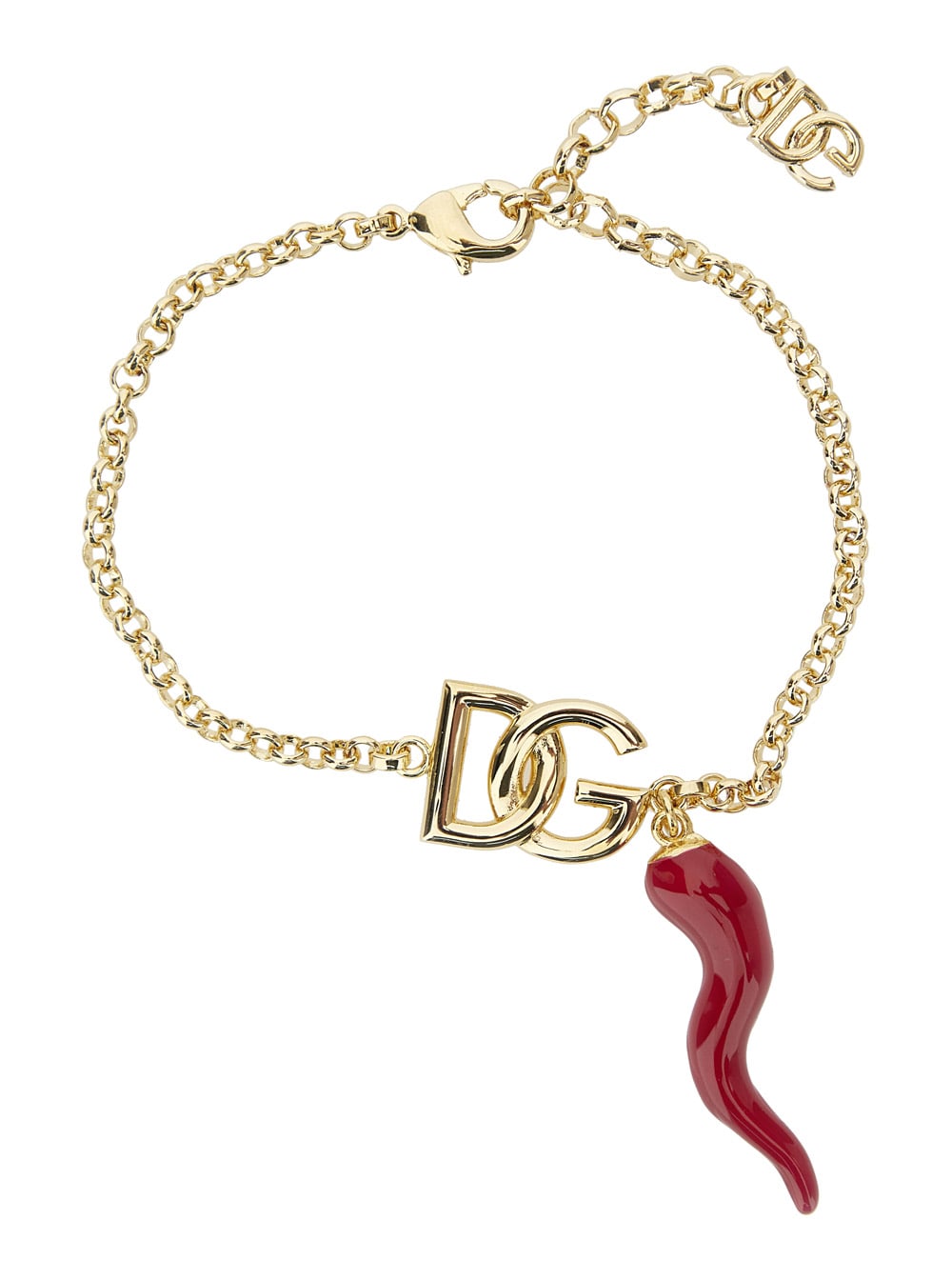 Shop Dolce & Gabbana Gold Colored Bracelet With Dg Logo And Horn Detail In Brass Woman In Metallic