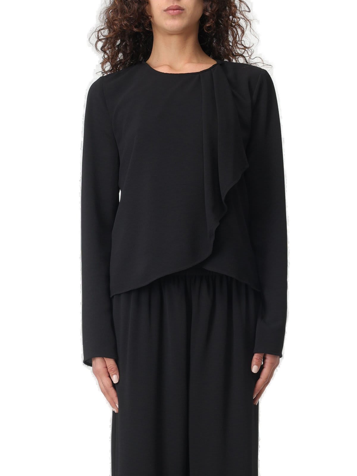 Shop Giorgio Armani Wrap Ruffle Jacket  In Black