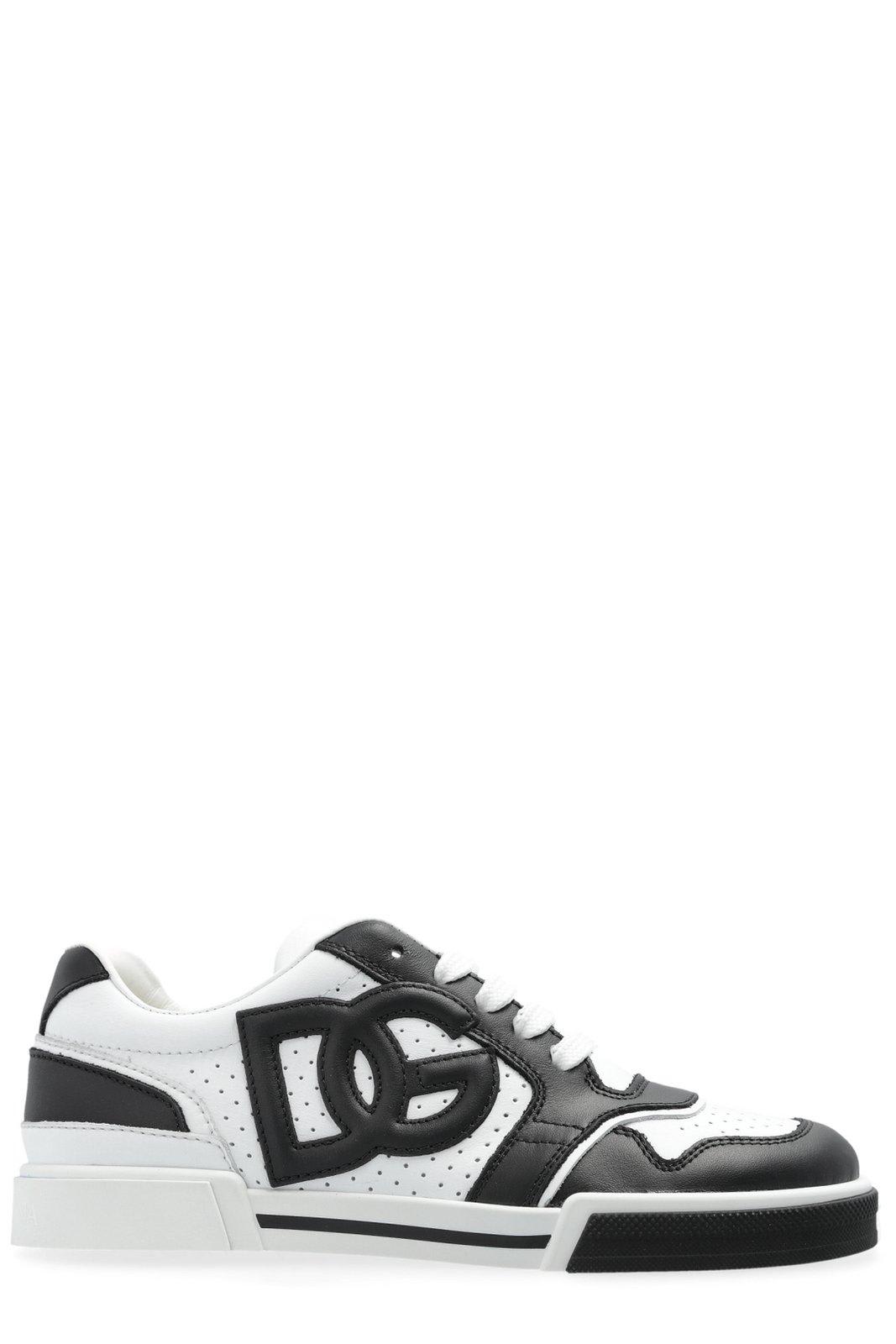 Dolce & Gabbana Logo-appliqué Leather Sneakers In Black