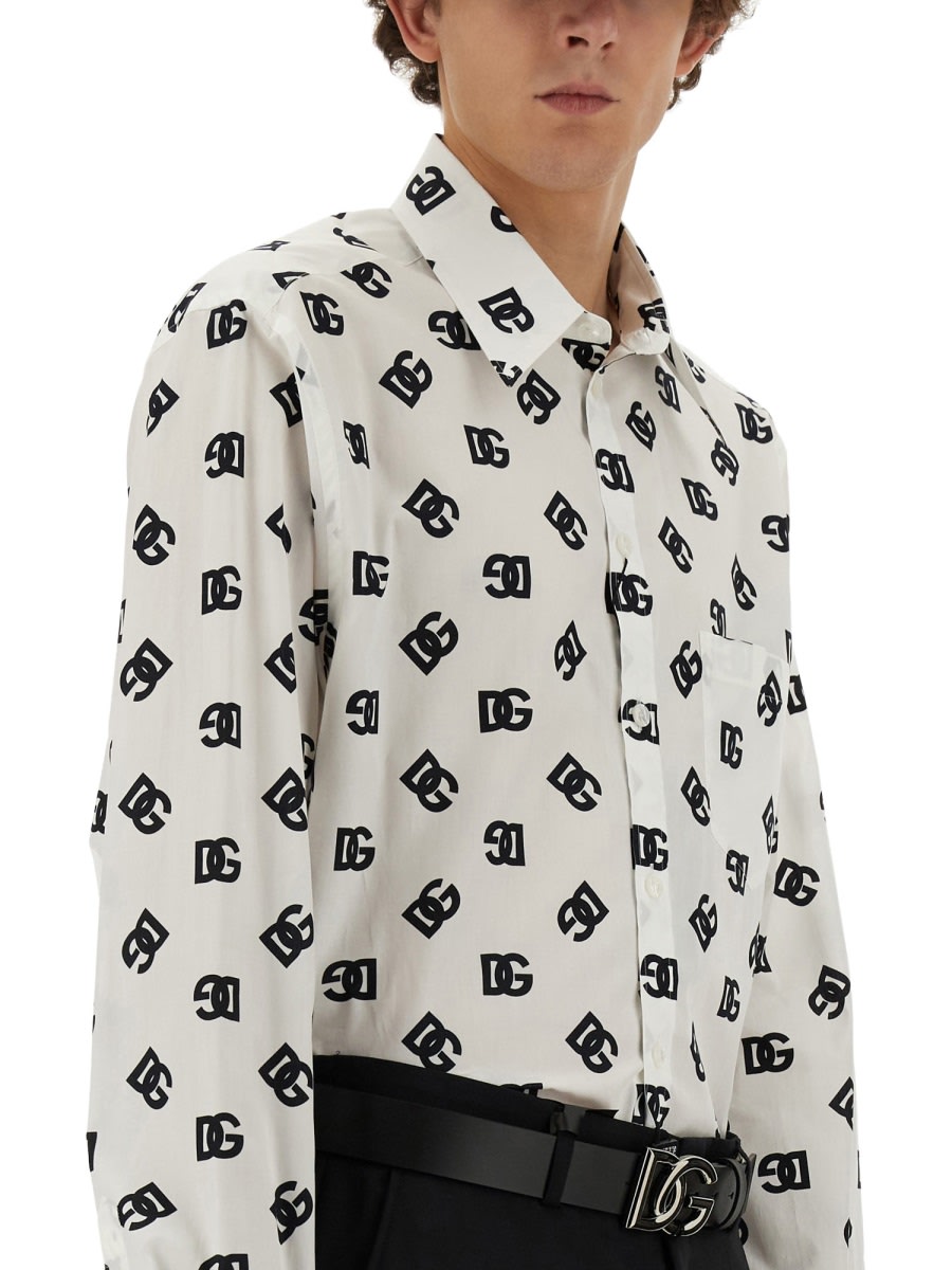 Shop Dolce & Gabbana Dg Logo Shirt All Over In Bianco Nero