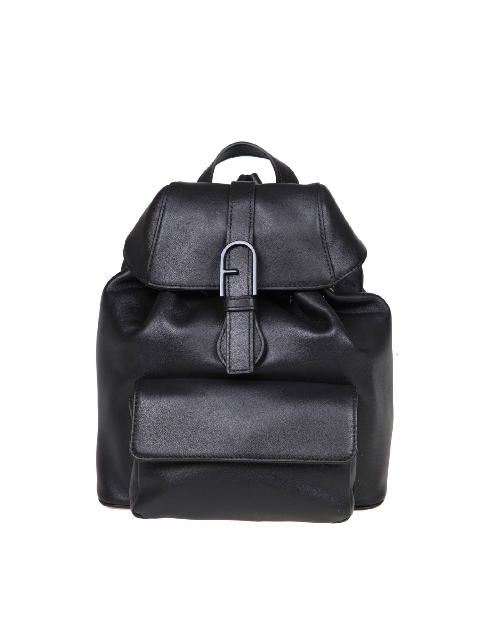 Shop Furla Flow S Black Leather Backpack
