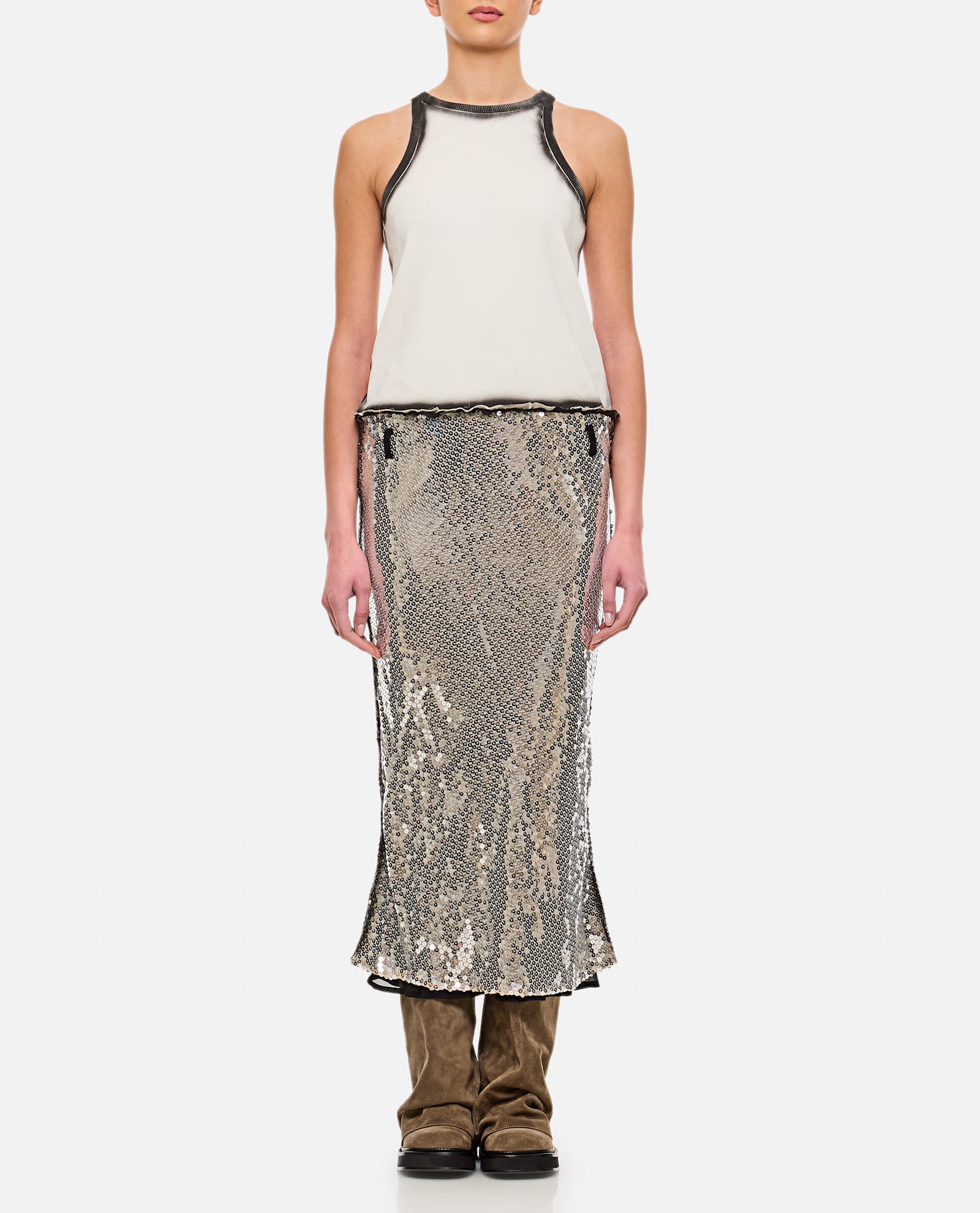 Attico White And Silver Midi Dress In Multi
