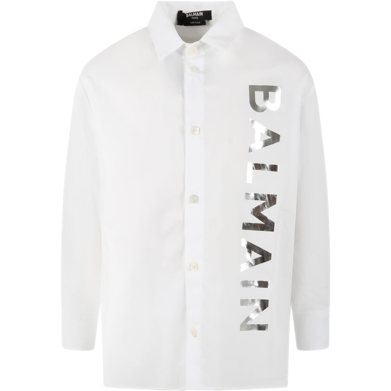 Balmain White Shirt For Boy With Silver Logo