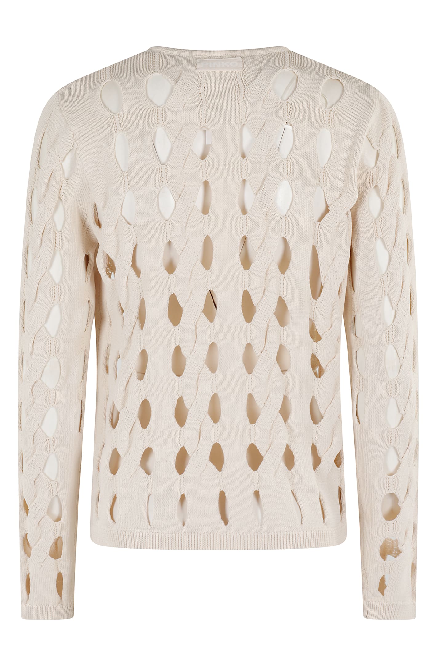 Pinko Cropped Knit Openwork Cardigan In Neutral
