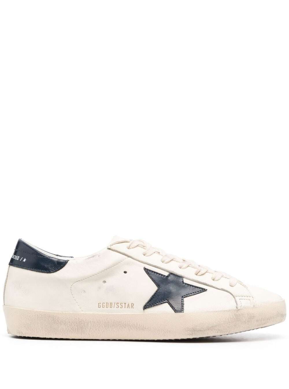 Shop Golden Goose Super-star White Low Top Sneakers With Embossed Logo And Contrasting Heel Tab In Leather Man In Beige