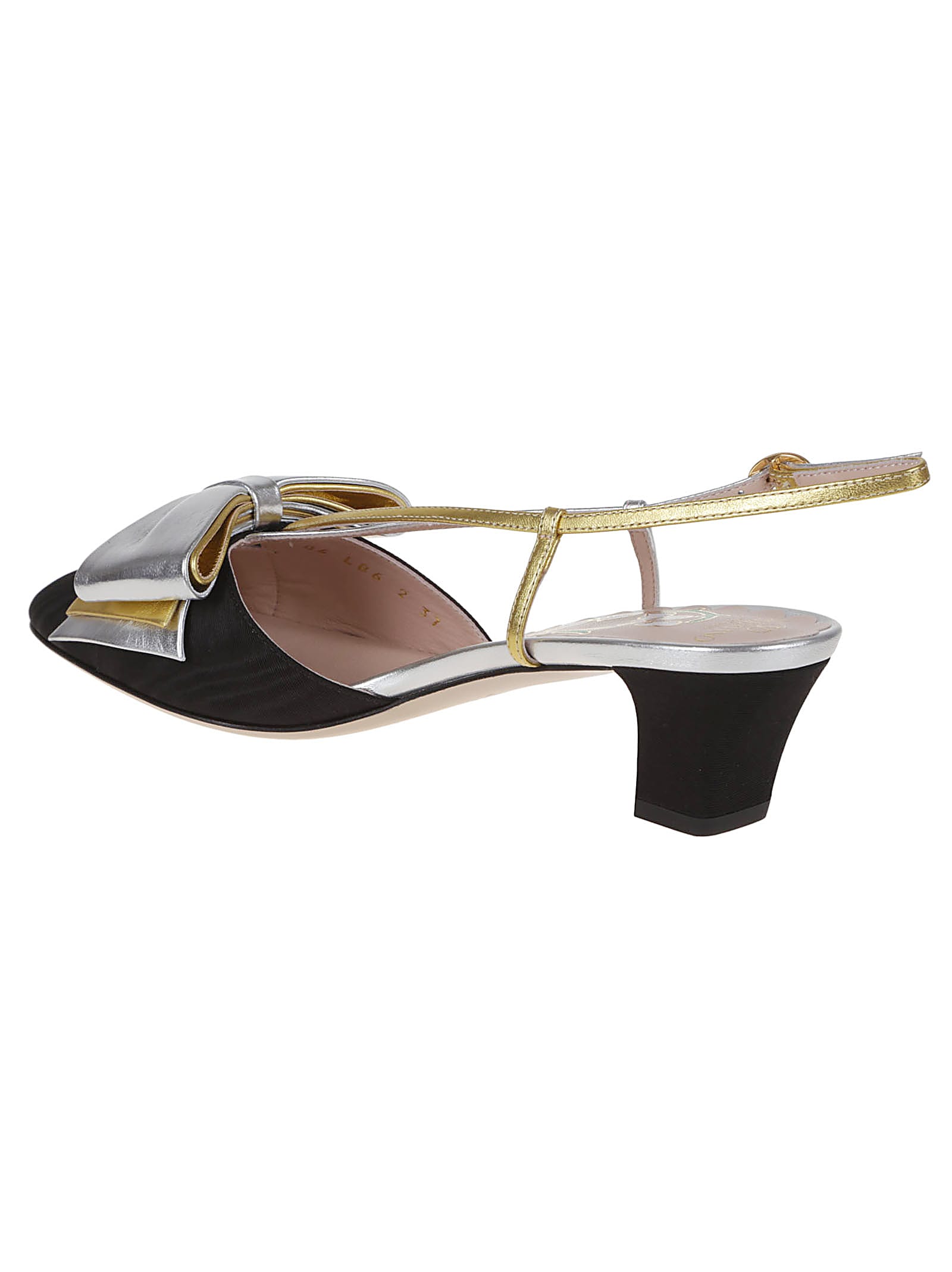 Valentino Slingback Decollete Bowow In Moire Tissue In V Nero Silver Old Gold
