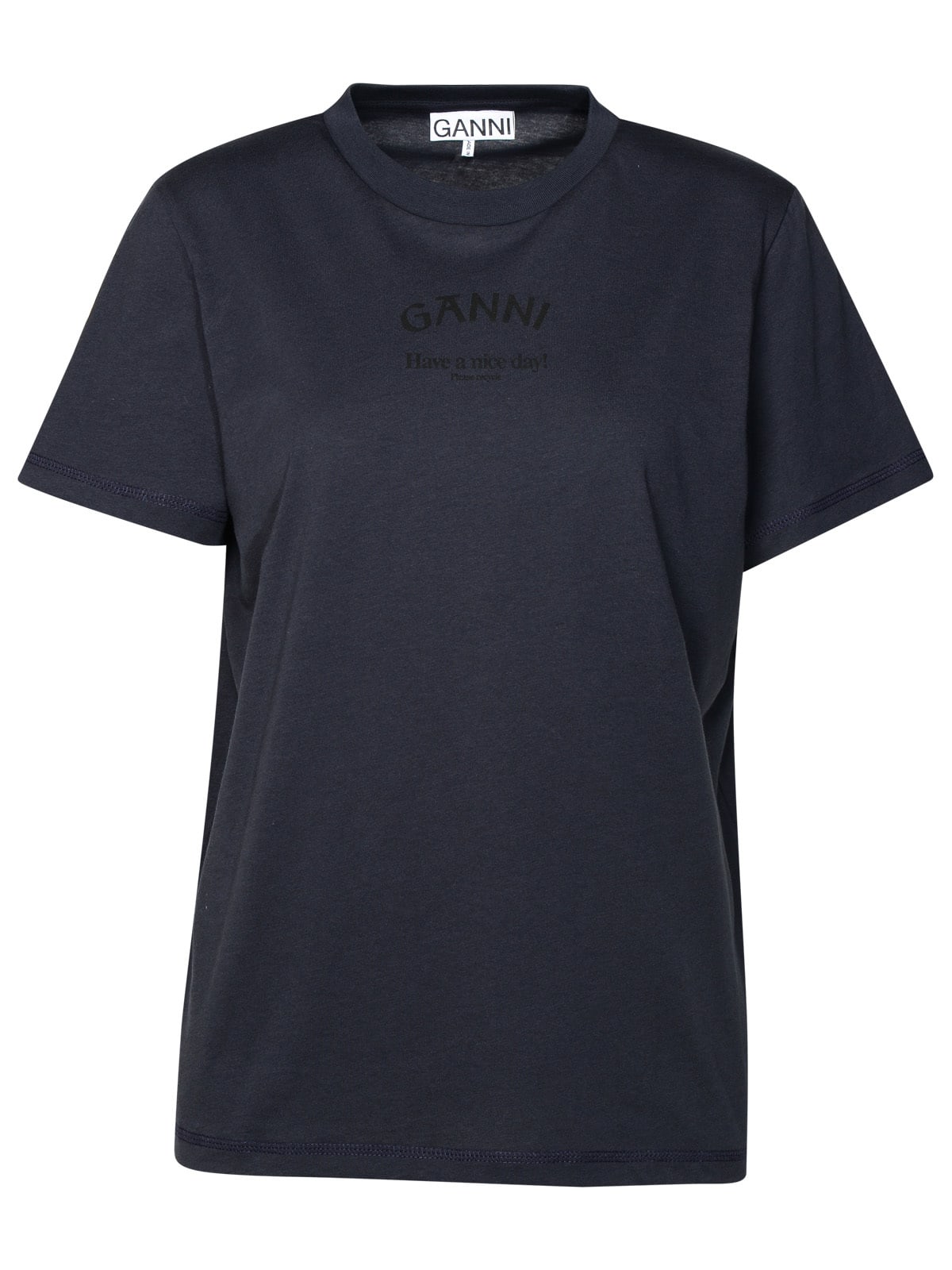 Shop Ganni Navy Cotton T-shirt In Blu