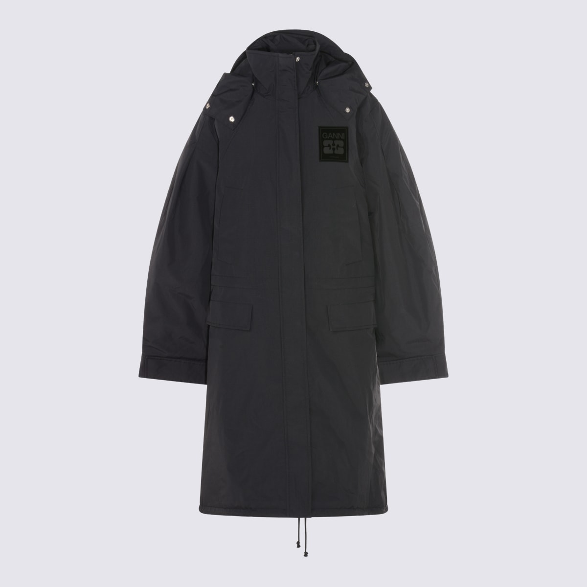 Ganni Black Nylon Down Jacket In Black