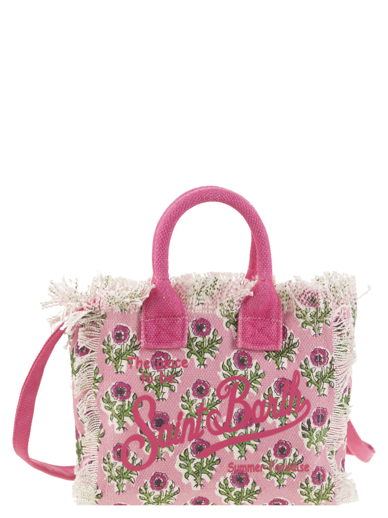 Shop Mc2 Saint Barth Mini Vanity Bag In Floral Cotton Canvas In Pink