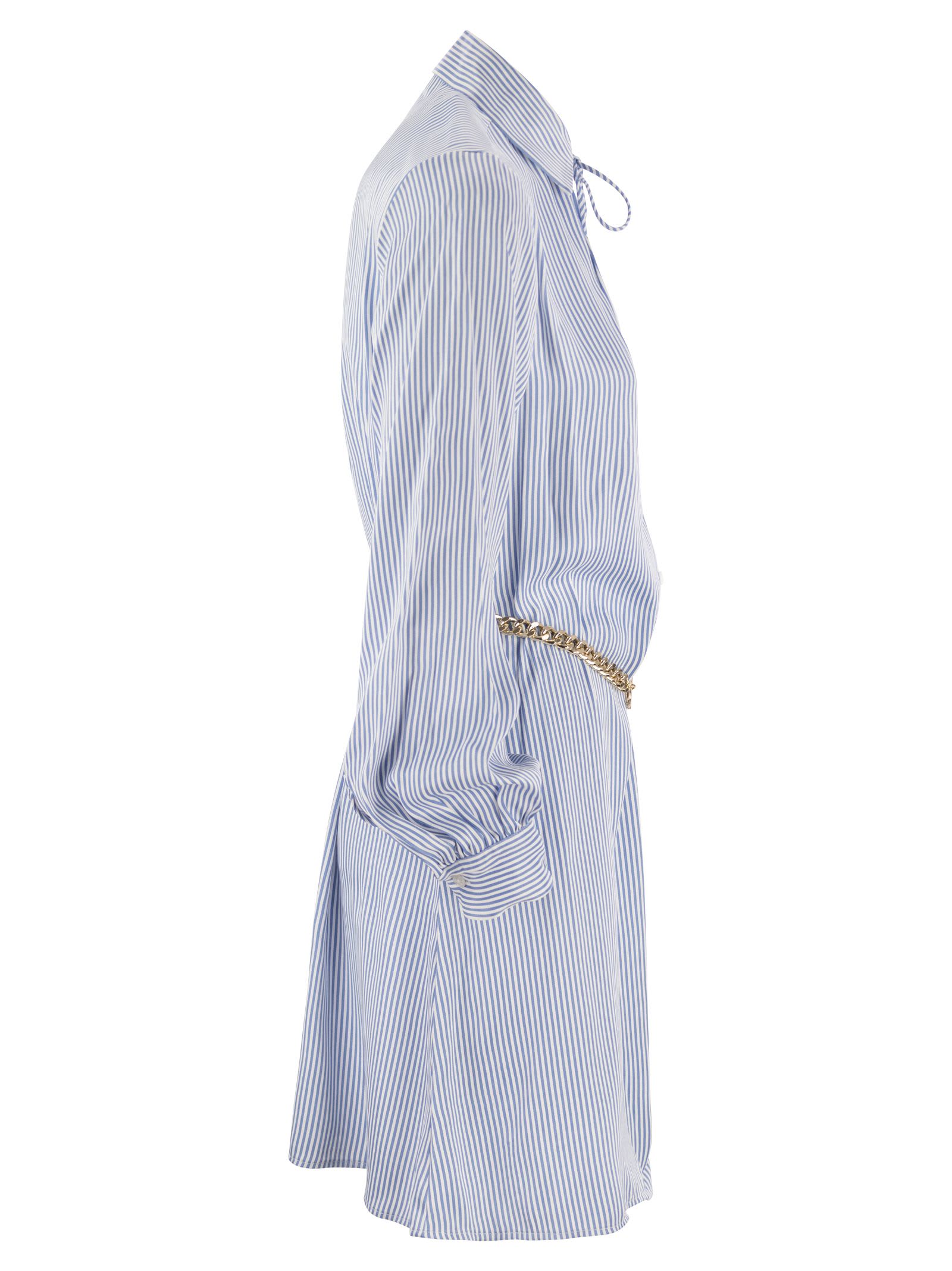 Shop Michael Kors Striped Viscose Chemisier Dress With Belt In Light Blue