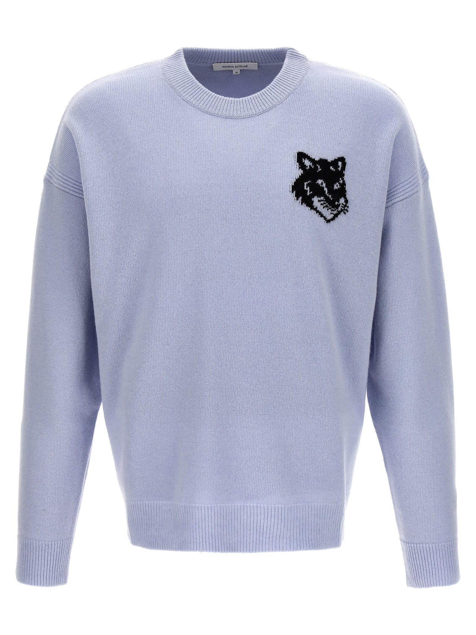 Maison Kitsuné Fox Head Intarsia Comfort Jumper In Light Blue