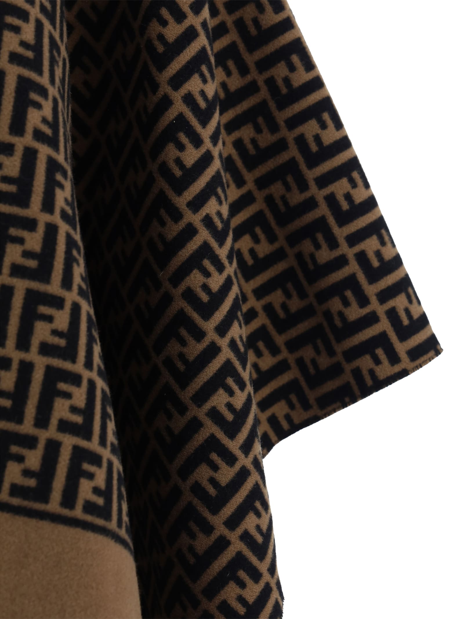 Fendi Wool Poncho In Brown