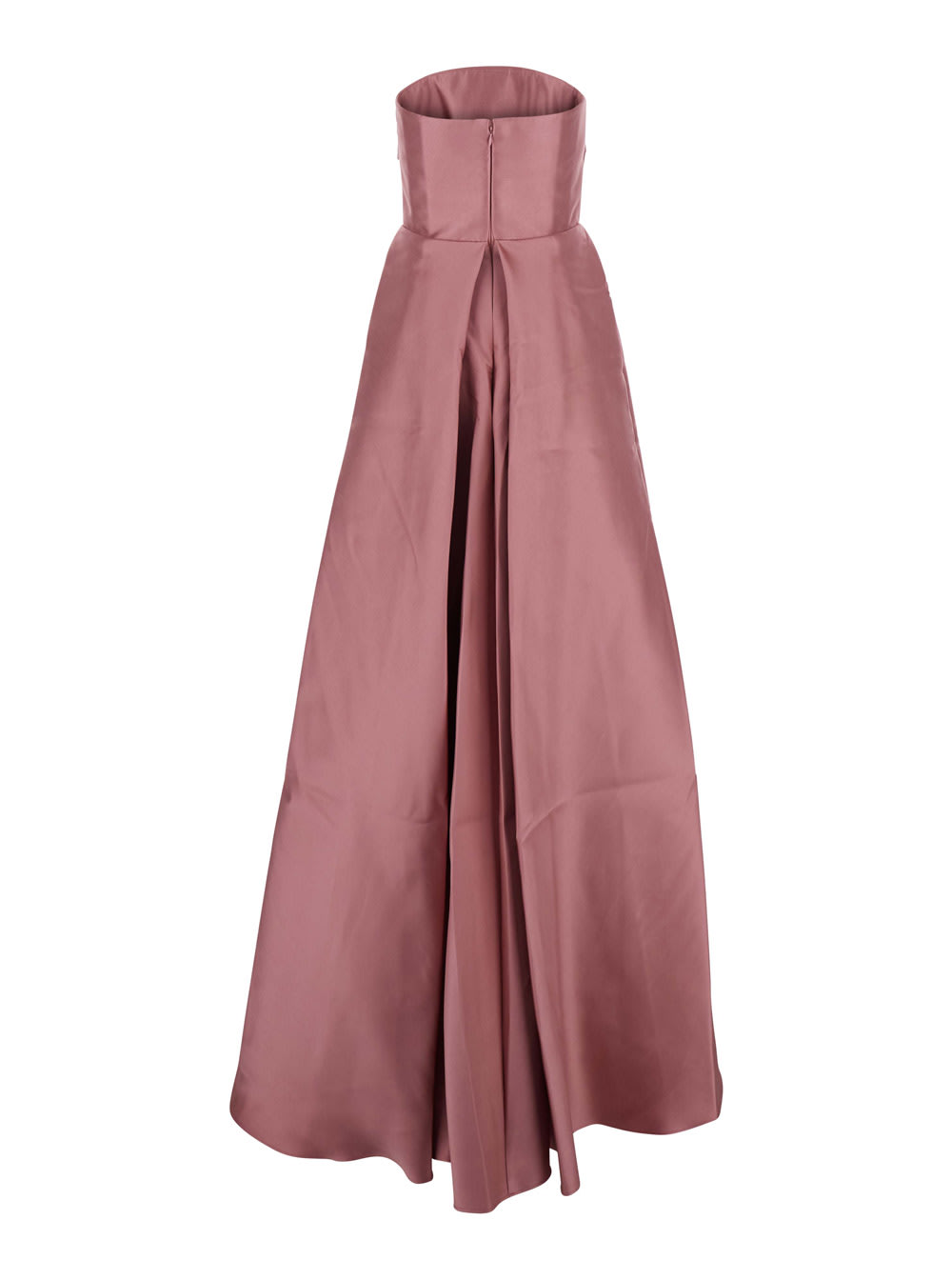 Solace London Tiffany Pink Long Dress With Draped Details And Flared Skirt In Twill Woman In Brown