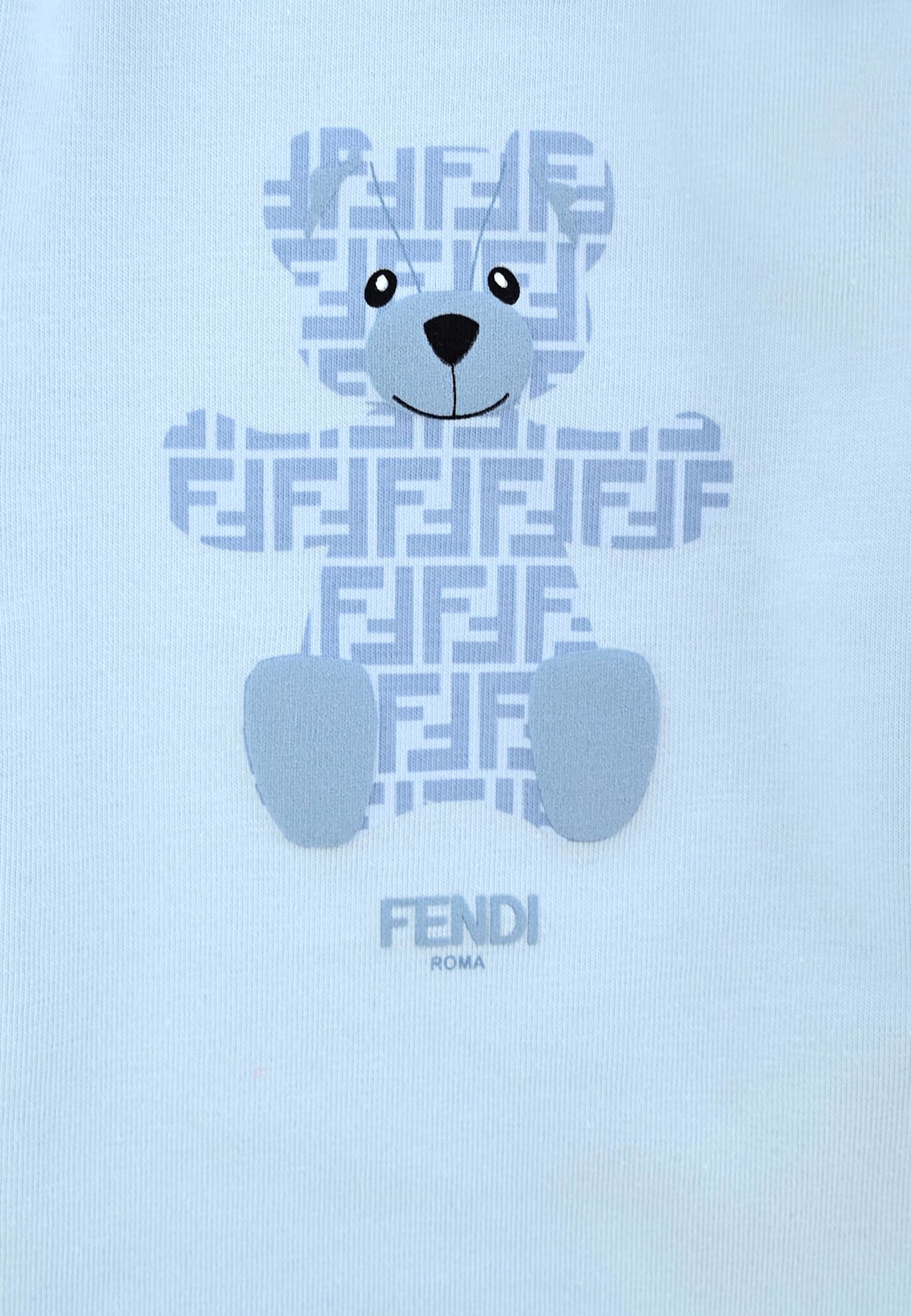 Fendi Light Blue Birth Set For Baby Boy With Teddy Bear In Blue