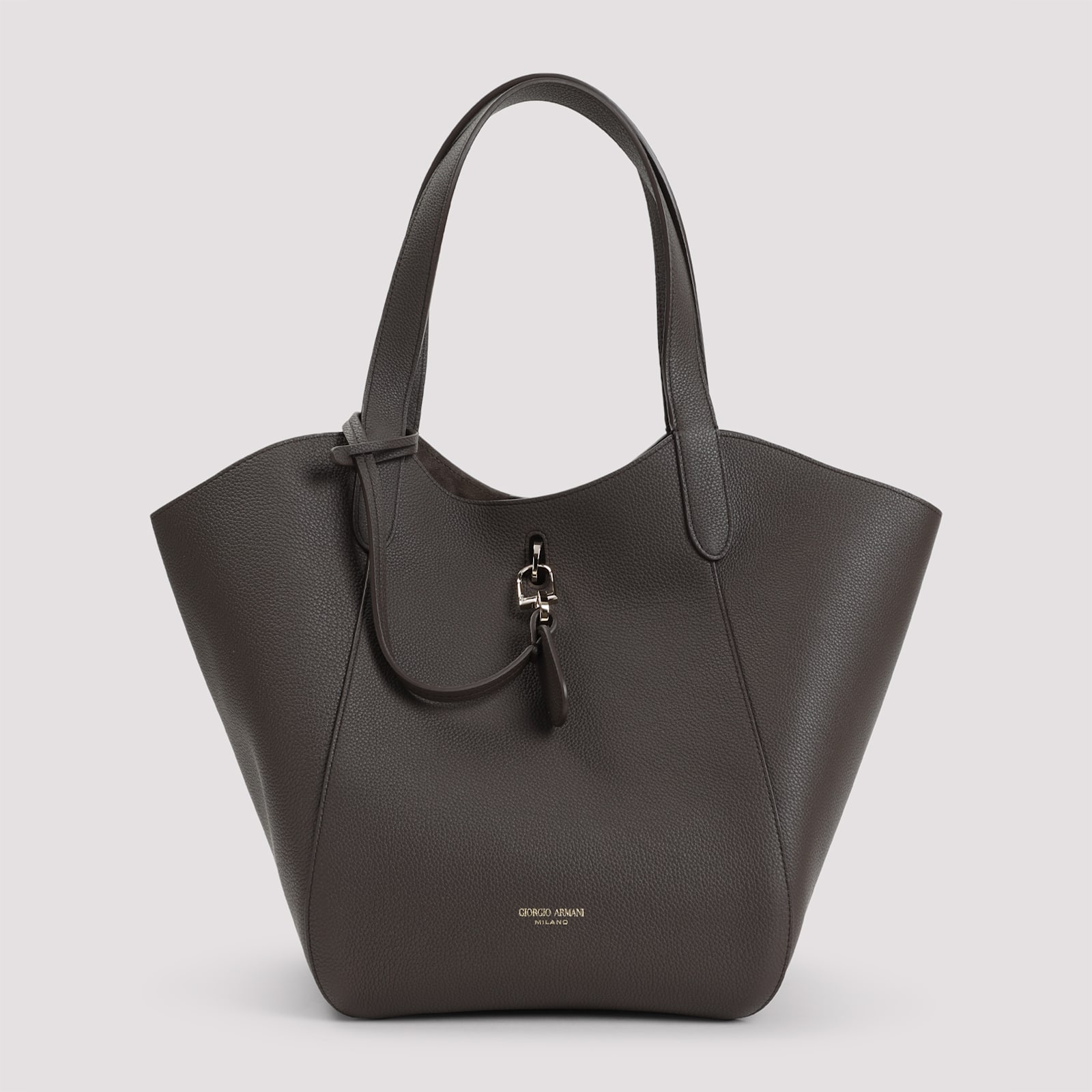 Giorgio Armani Logo Stamp Grained Leather Shoulder Bag In Mud