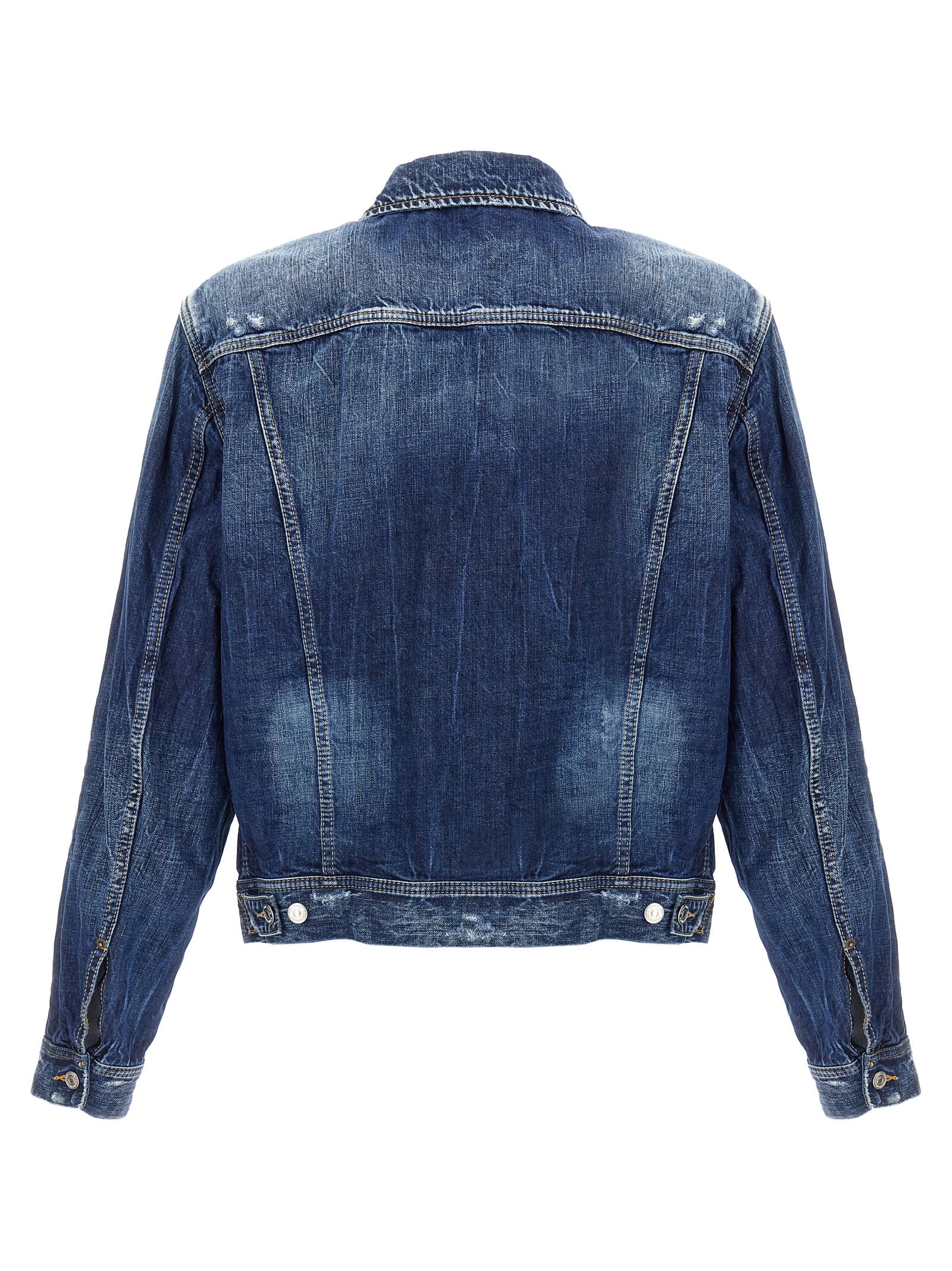 Dsquared2 Blue Jacket With Distressed Effect And Logoed Metal Buttons In Denim Man In Blue