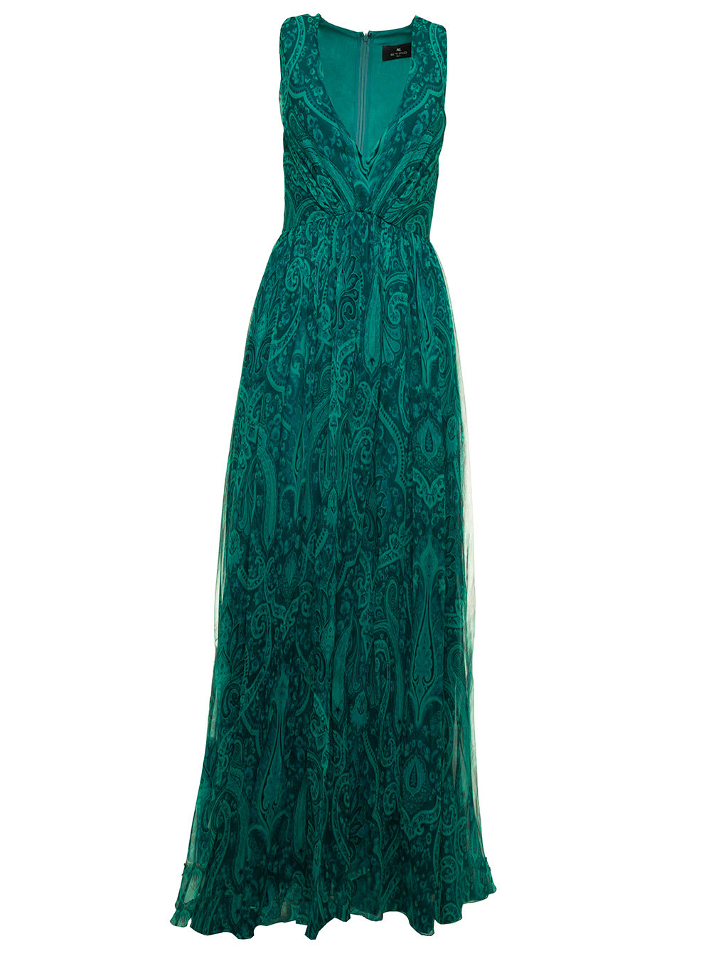Long Dress Camille With Paisley Print In Green Silk Chiffon Woman Etro