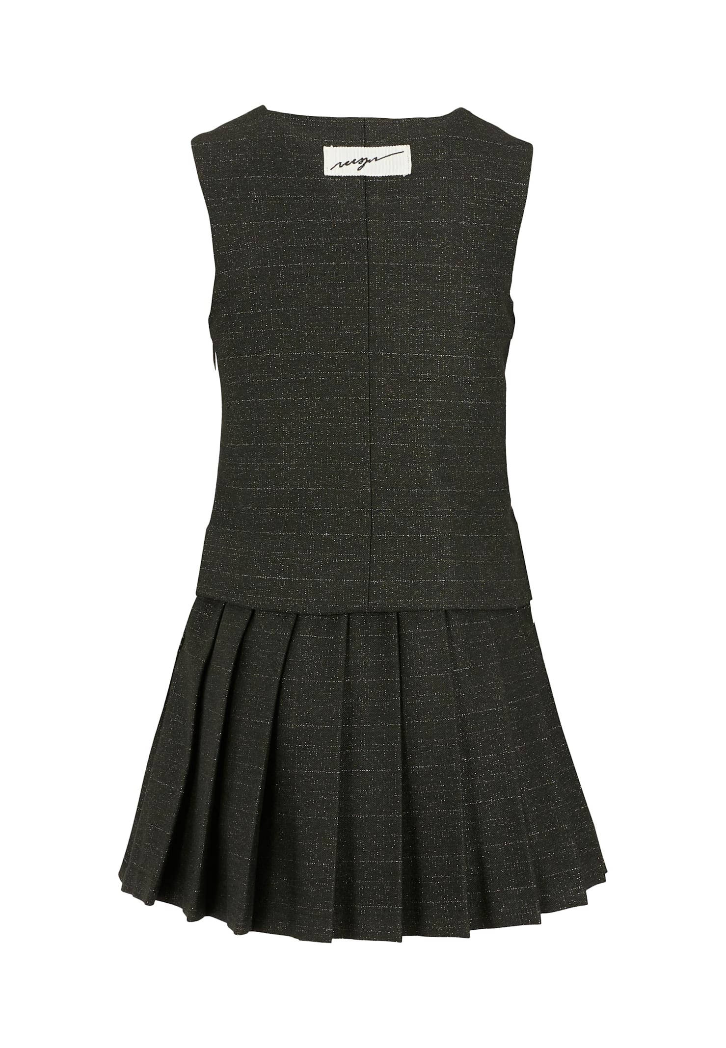 Msgm Black Dress For Girl With Logo Patch In Black