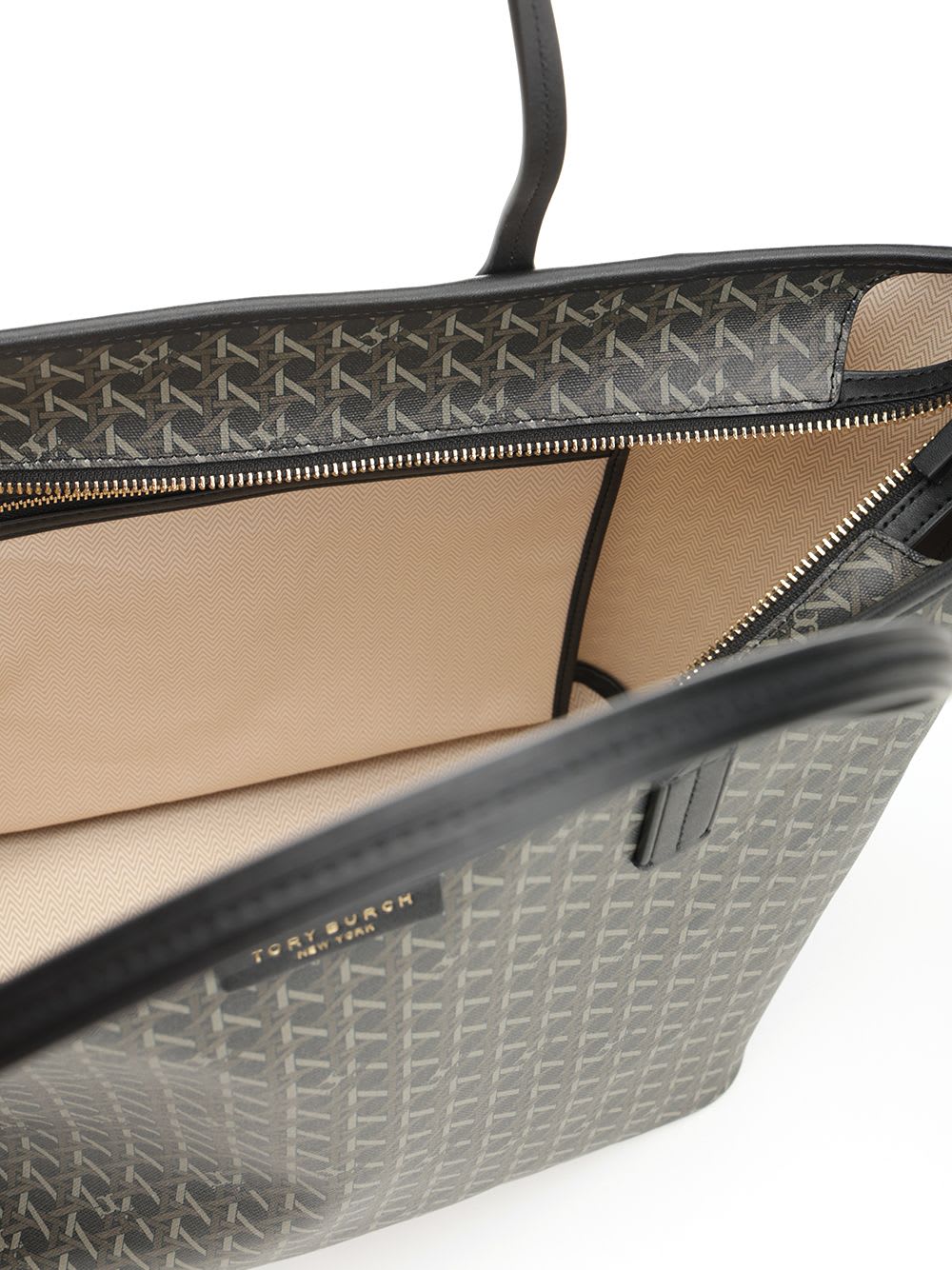 Tory Burch Spacious Black Cotton Tote With Structured Silhouette In Green