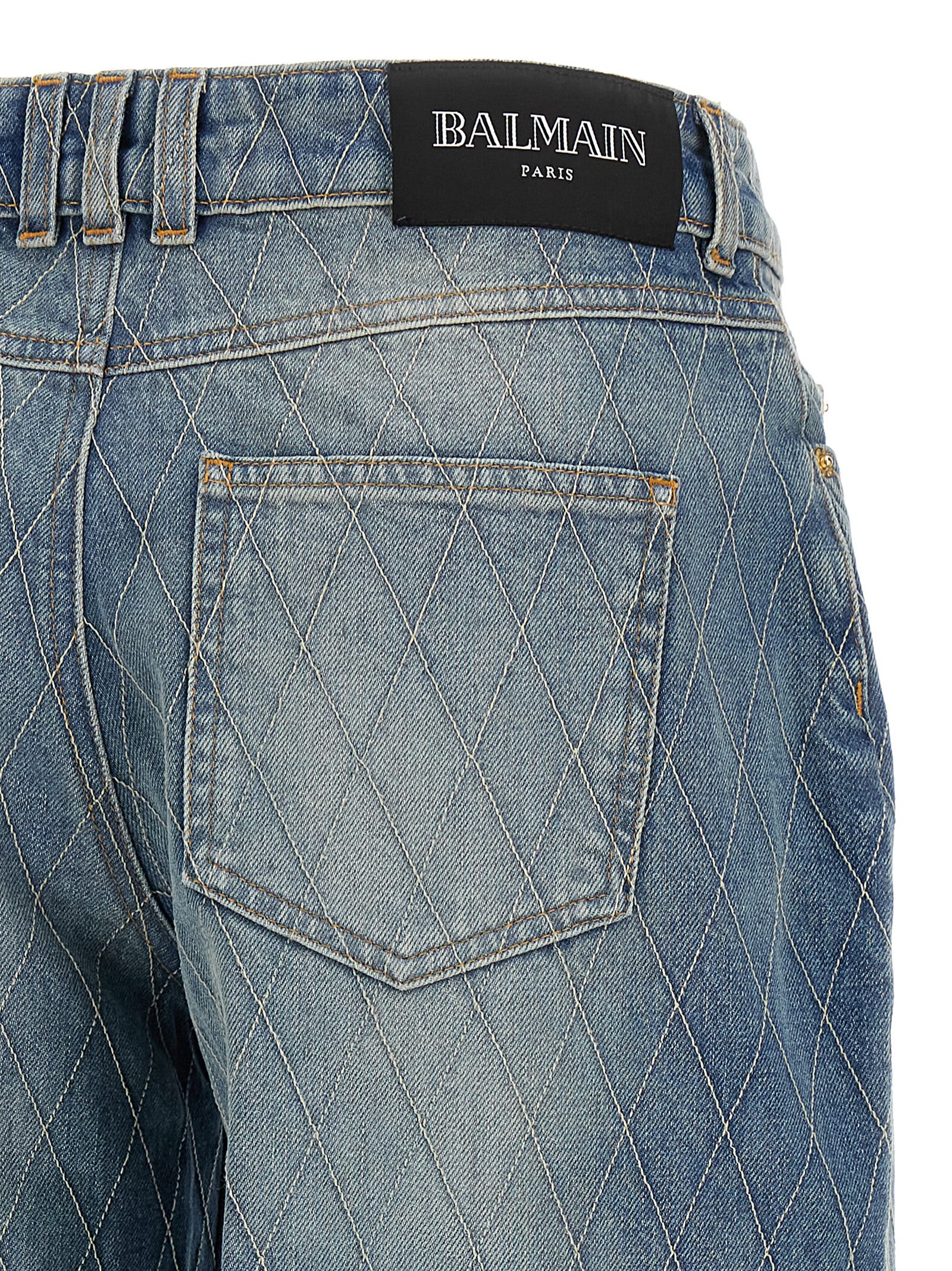 Balmain Wide-leg Quilted Trousers Pockets Loops In Blue