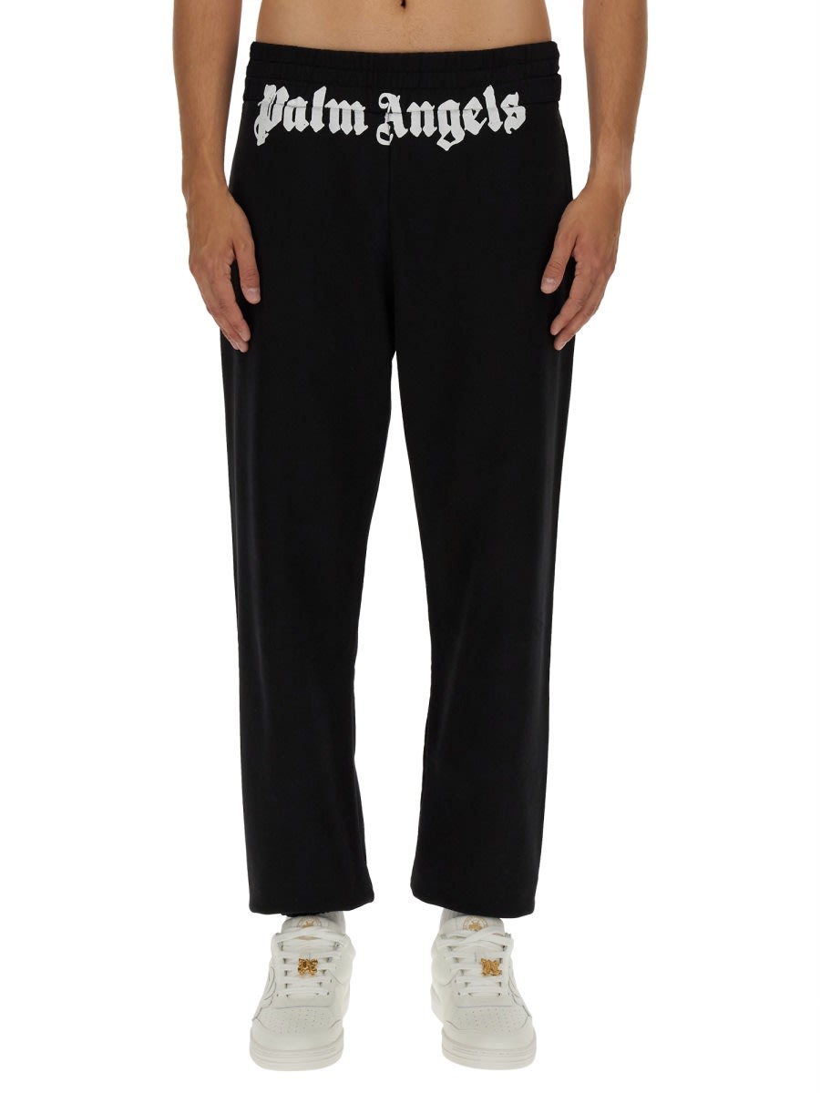 Shop Palm Angels Jogging Pants With Logo In Black Off White