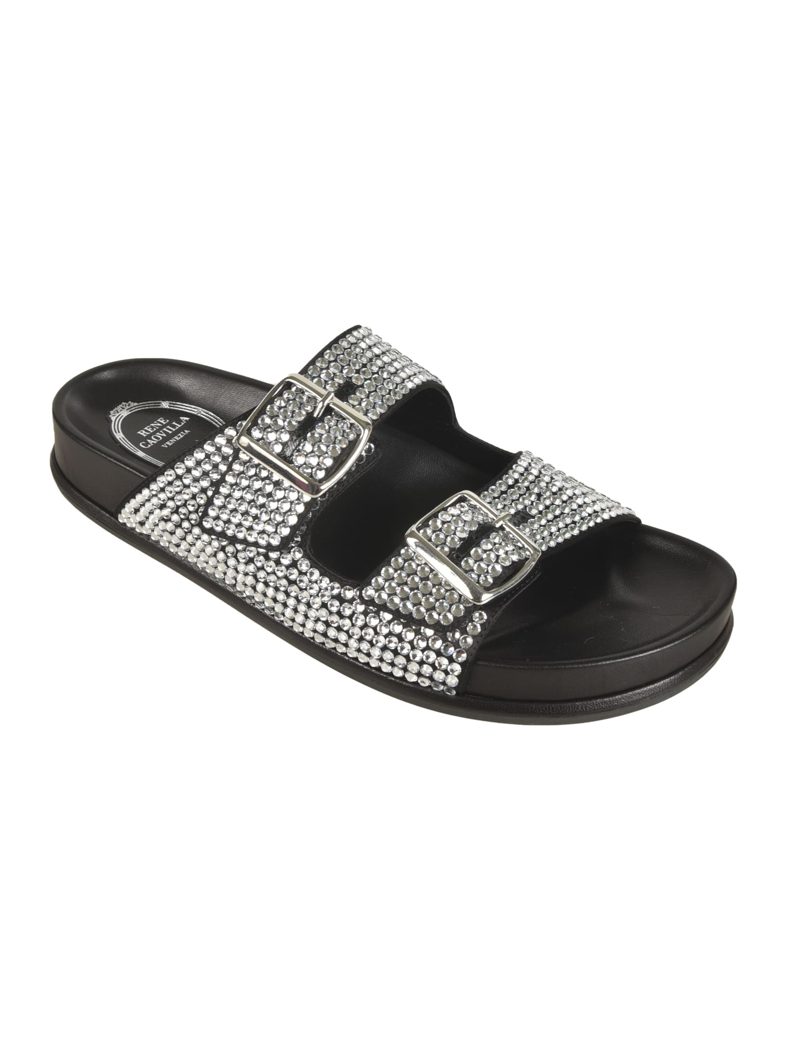 Shop René Caovilla Emma Embellished Sliders In Black