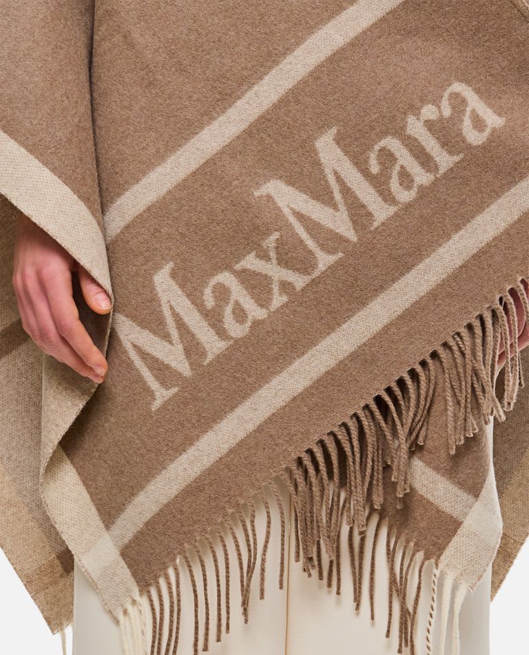 Shop Max Mara Hilde Logo Wool Cape In Beige