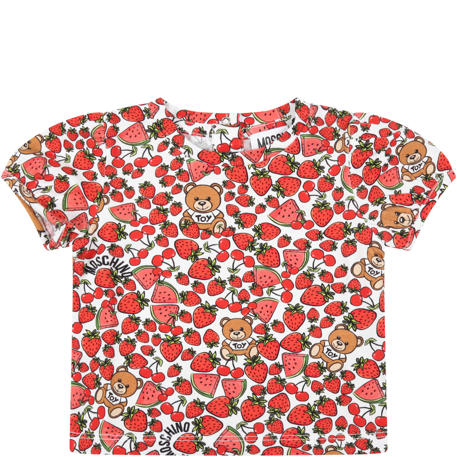 Moschino White T-shirt For Baby Girl With Strawberries