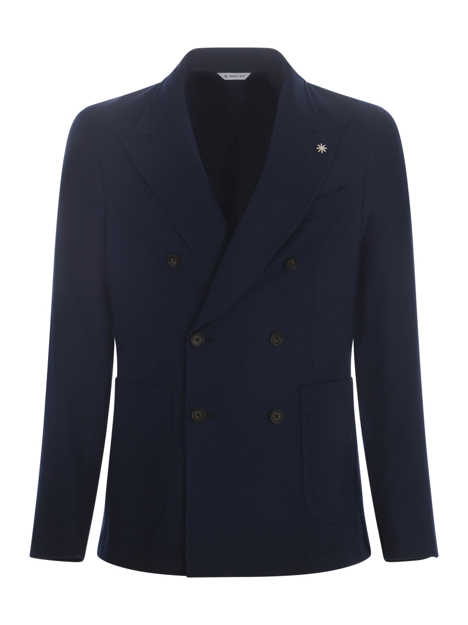 Shop Manuel Ritz Double-breasted  Wool Jacket In Blue