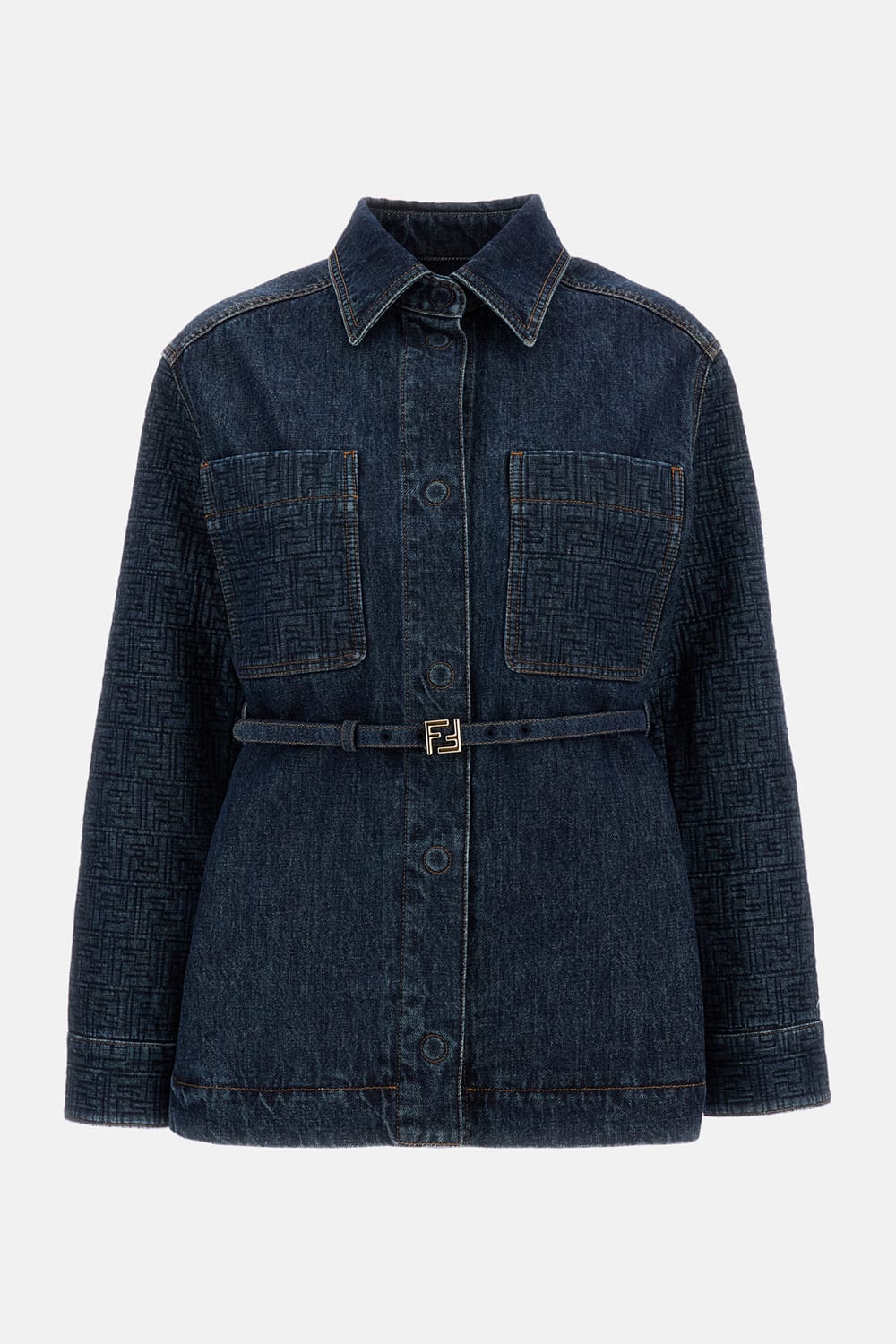 Fendi Go-to Denim Shirt Jacket With Quilted Ff Motif Clothing In Blue