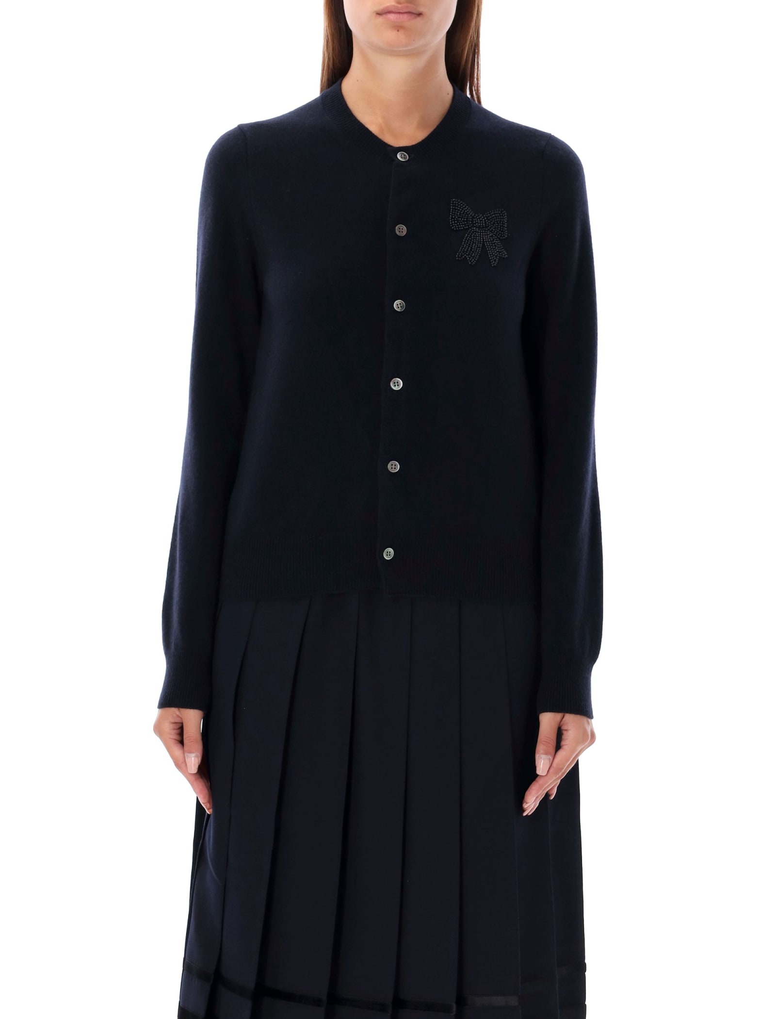 Shop Comme Des Garcons Girl Ribbon Embroidery Cardigan In Navy