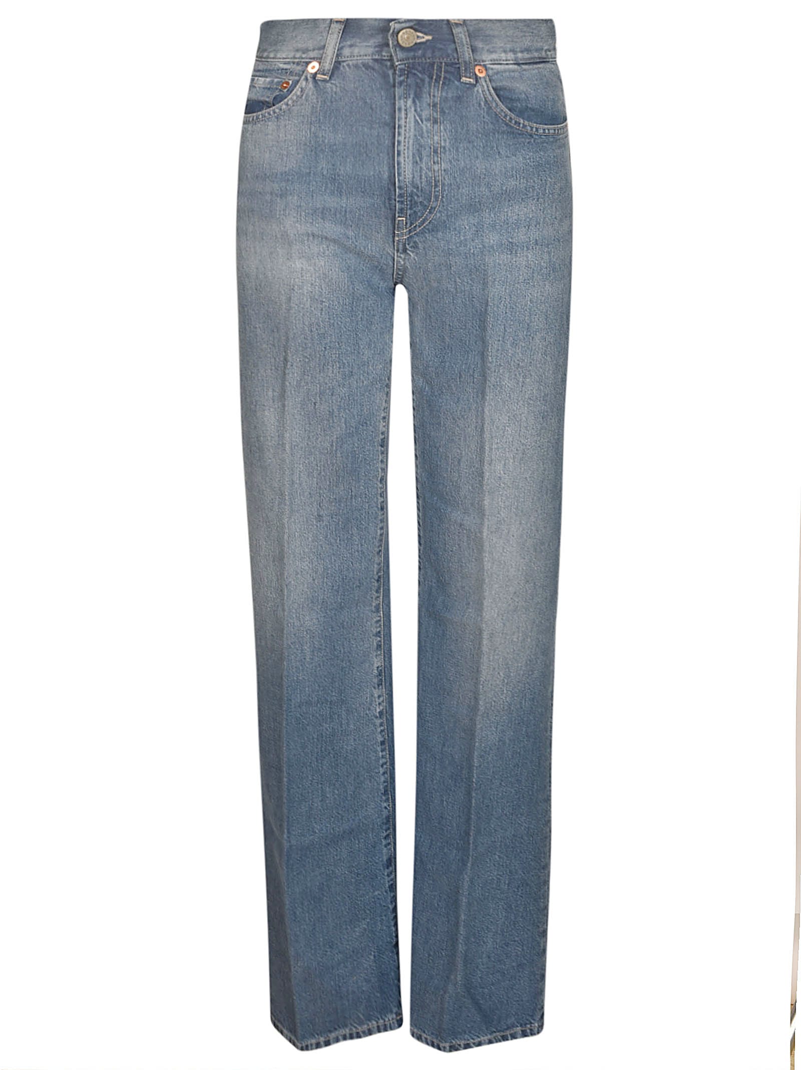 Shop Dondup Straight Buttoned Jeans In Blue